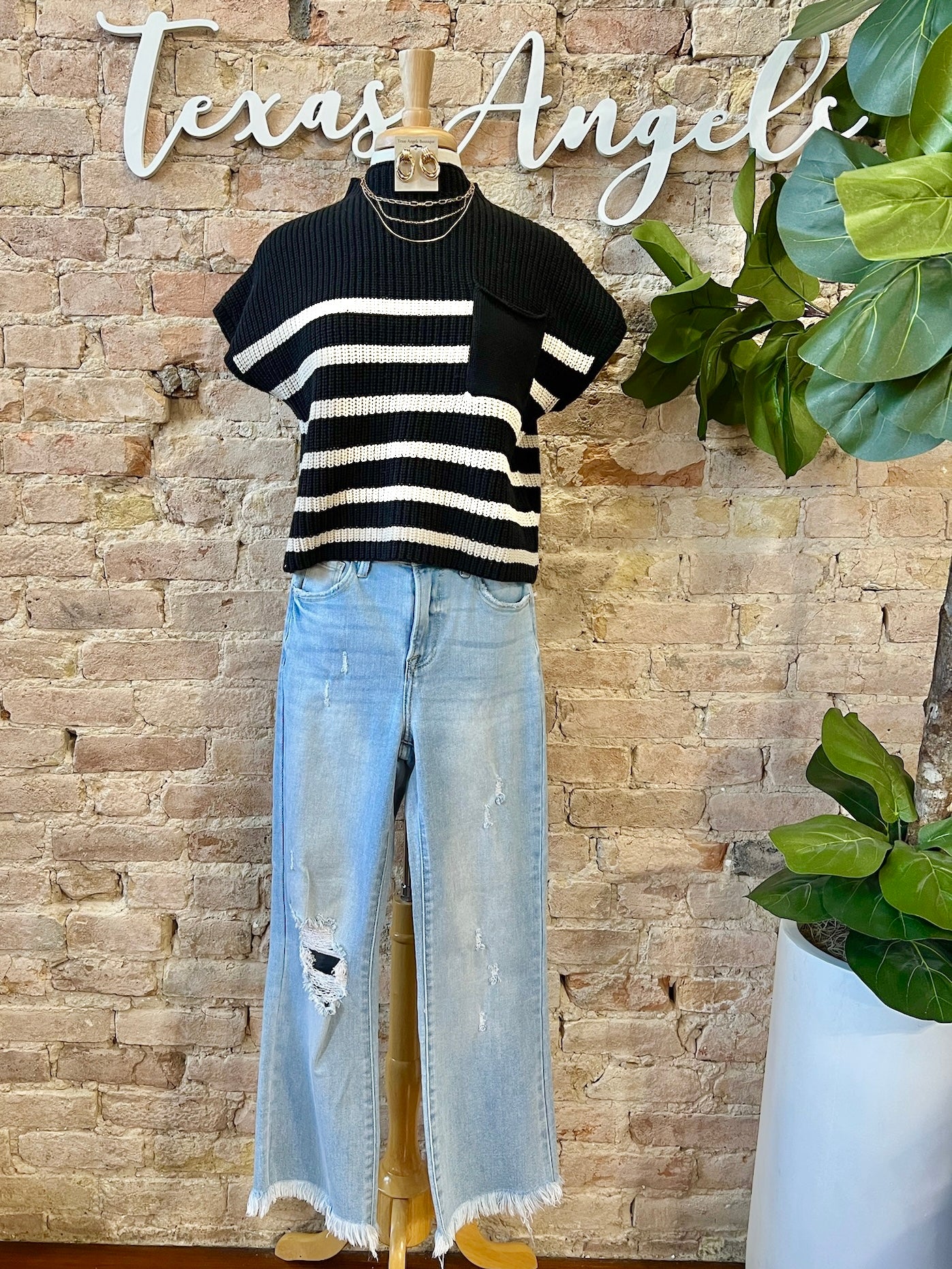 40% Off - Promises Worth Keeping Black Striped Knit Top