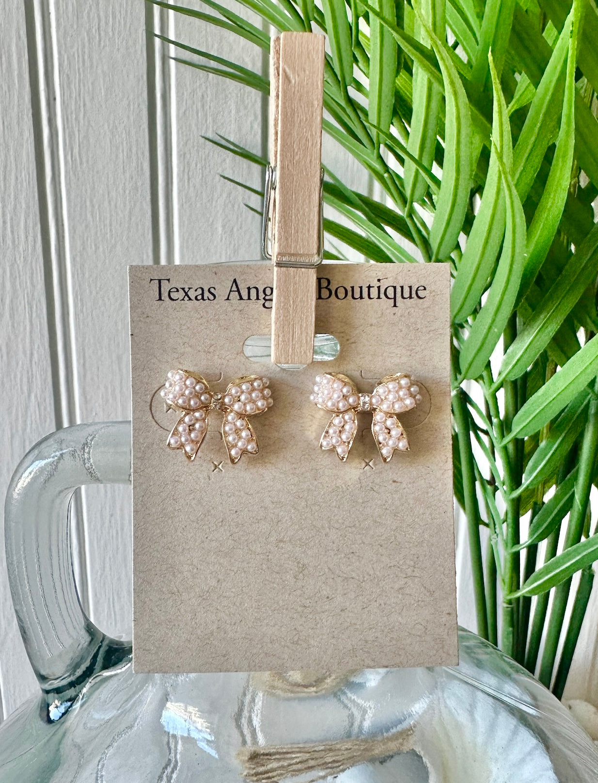 Gold Bow Pearl Earrings