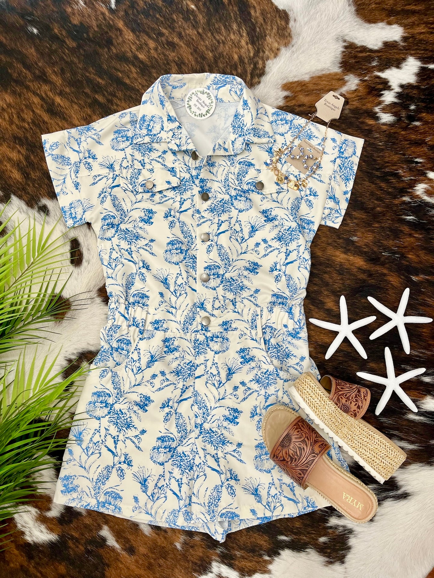 Coastal Girlie Blue Floral Romper