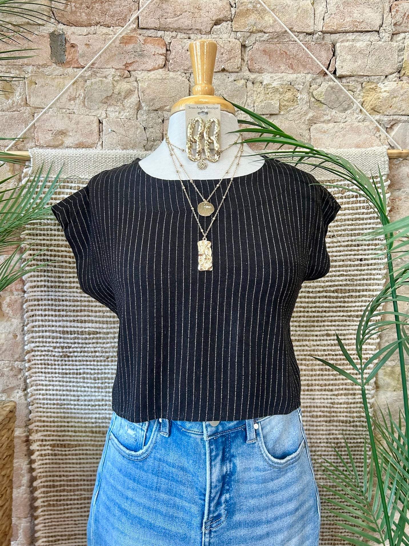 50% Off - On Lake Time Black Linen Top