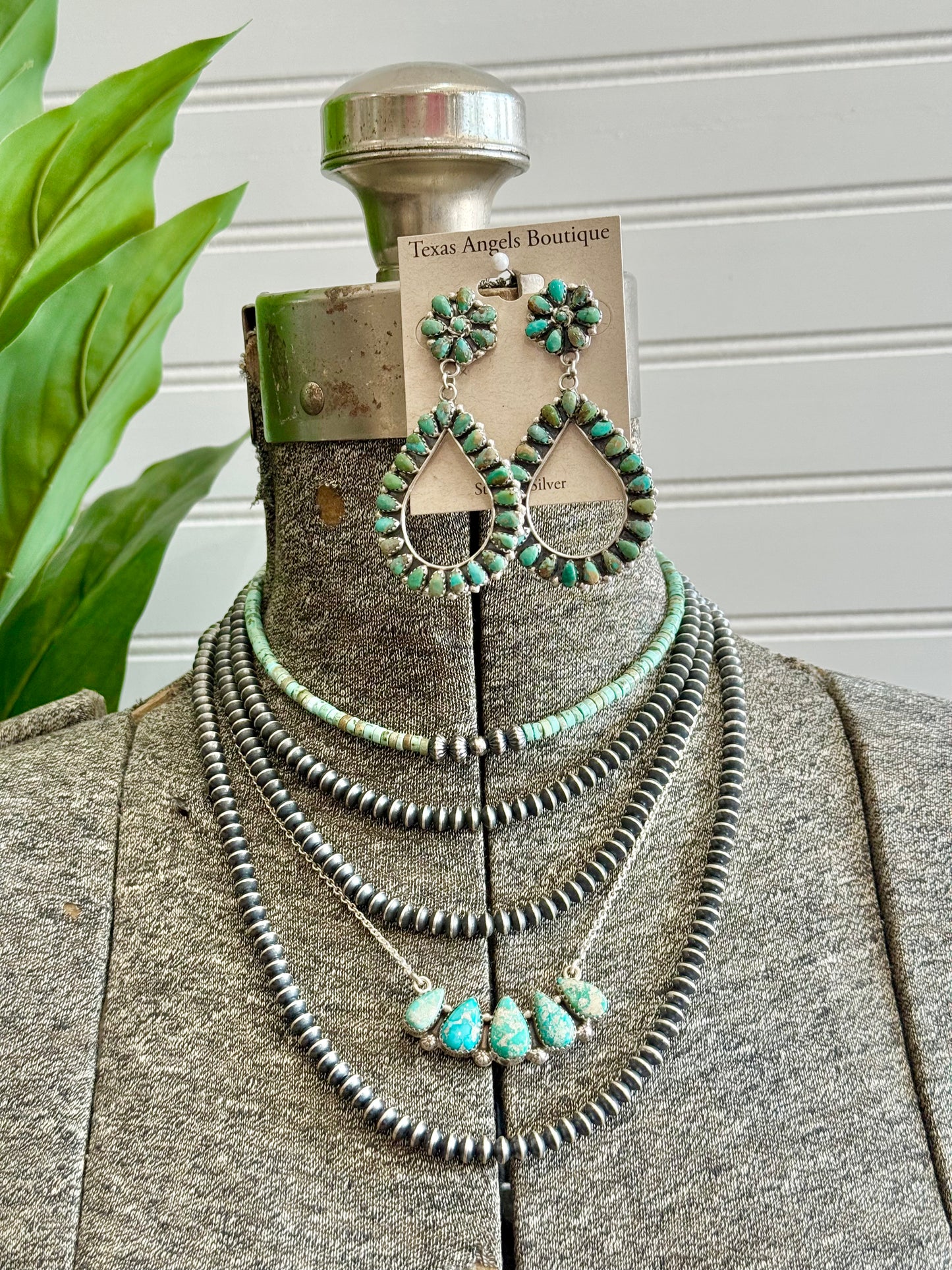 Navajo Handmade Sterling Silver Kingman Turquoise Cluster Post Earrings