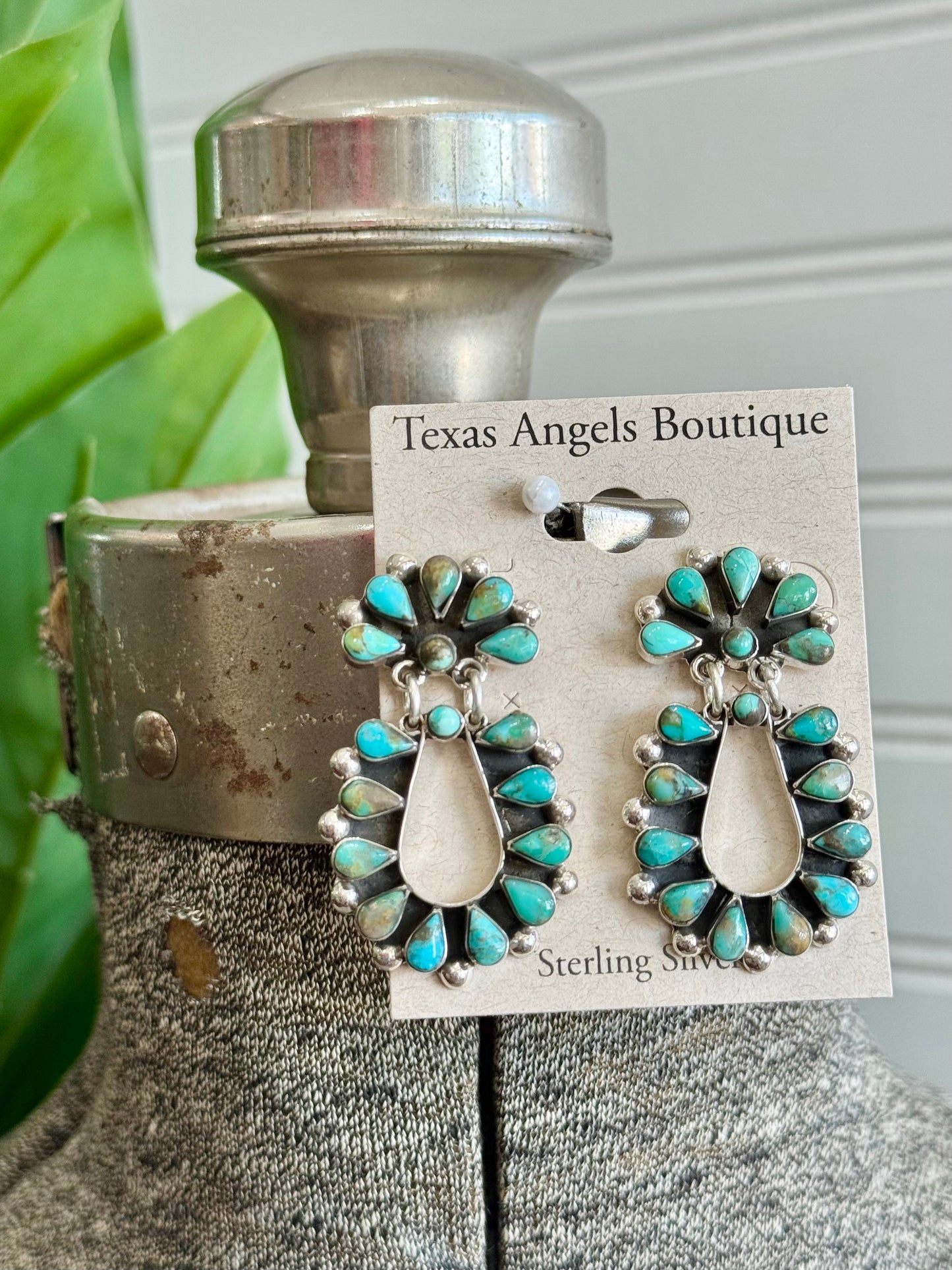 Sterling Silver Kingman Turquoise Teardrop Cluster Earrings