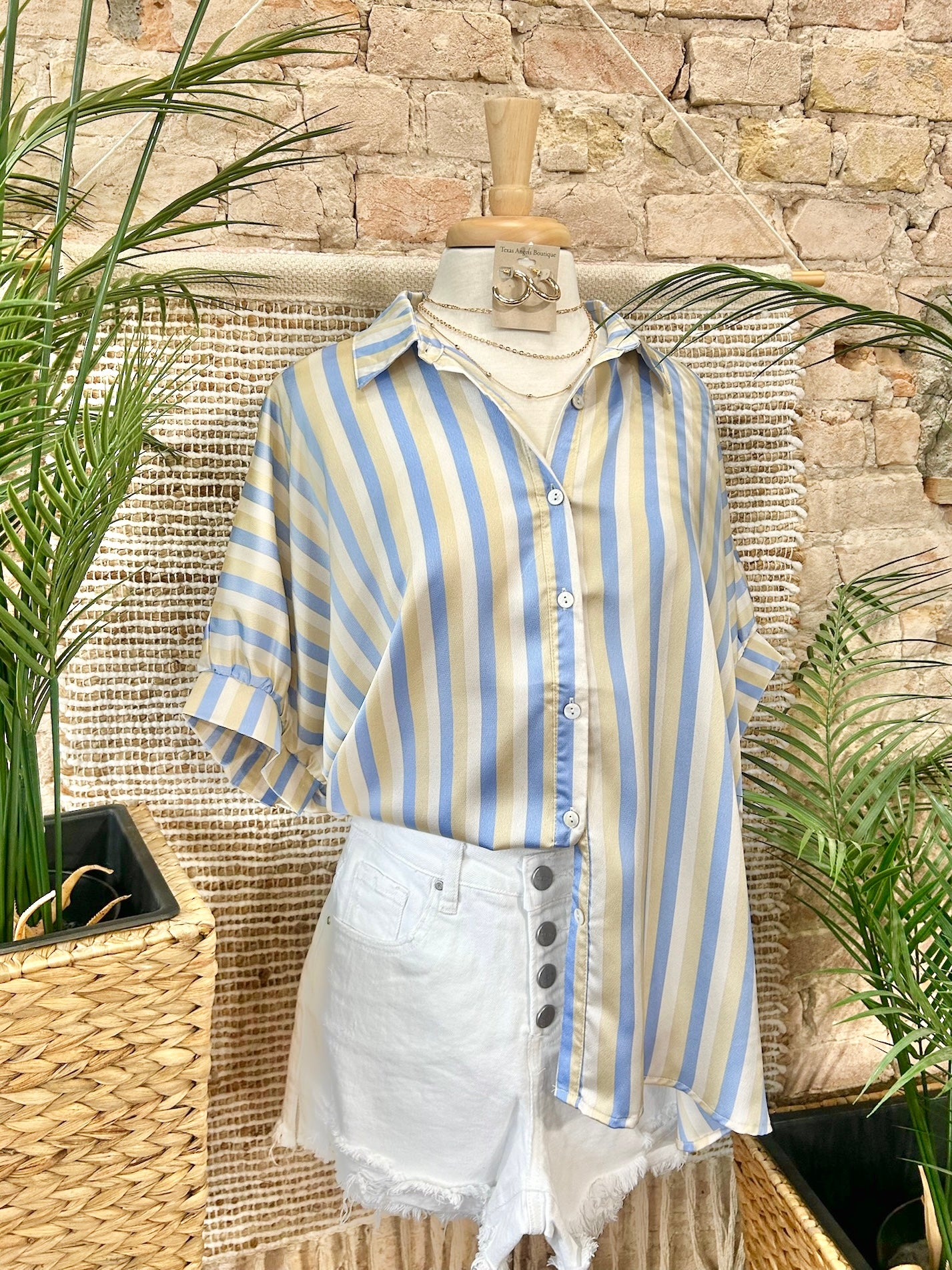 50% Off - Sunglasses & Sandals Striped Satin Blouse