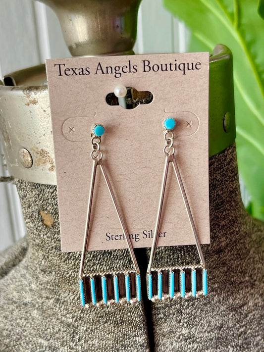 Sterling Silver & Genuine Turquoise Triangle Earrings