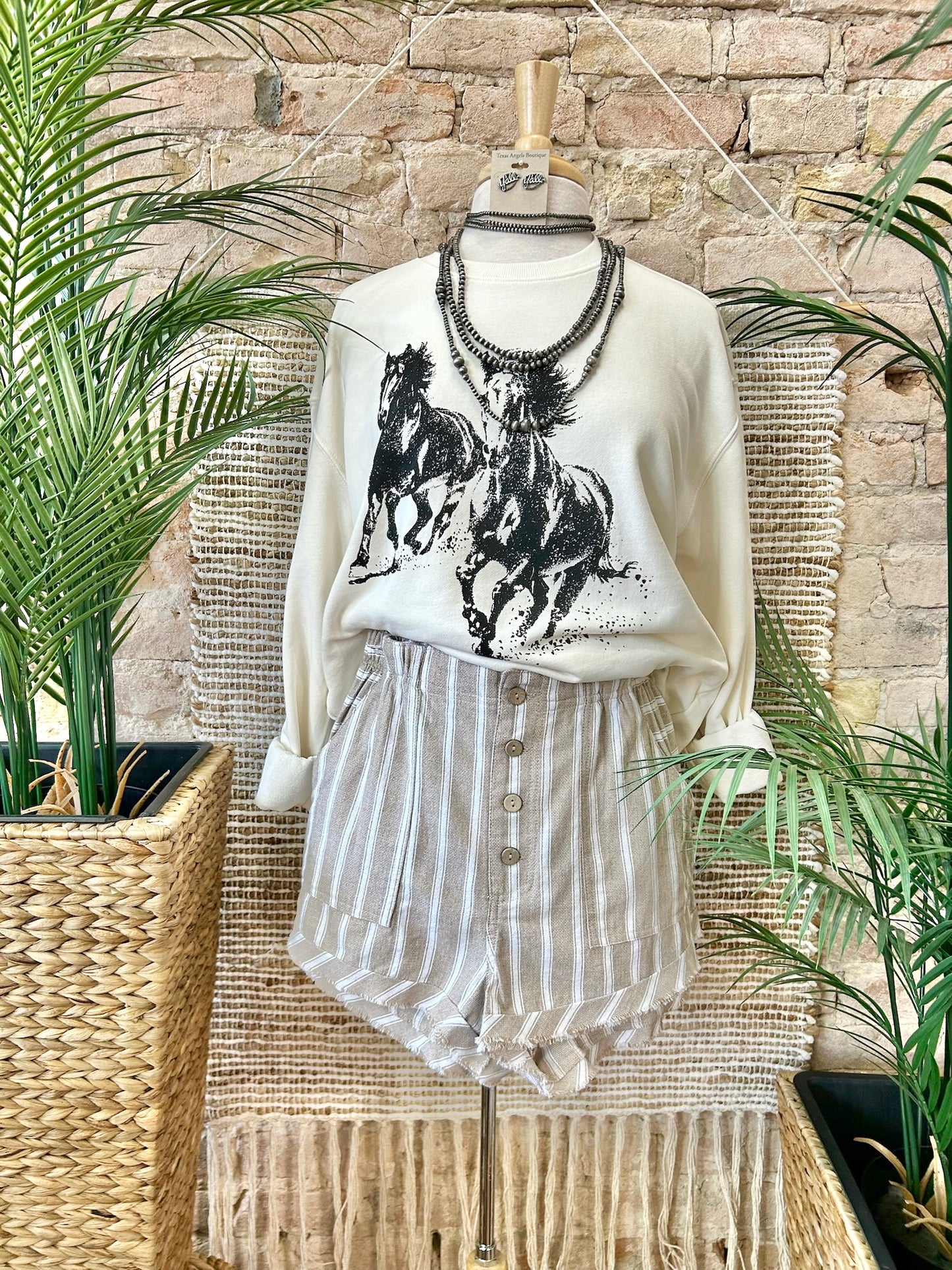 Don't Be Salty Taupe Striped Shorts