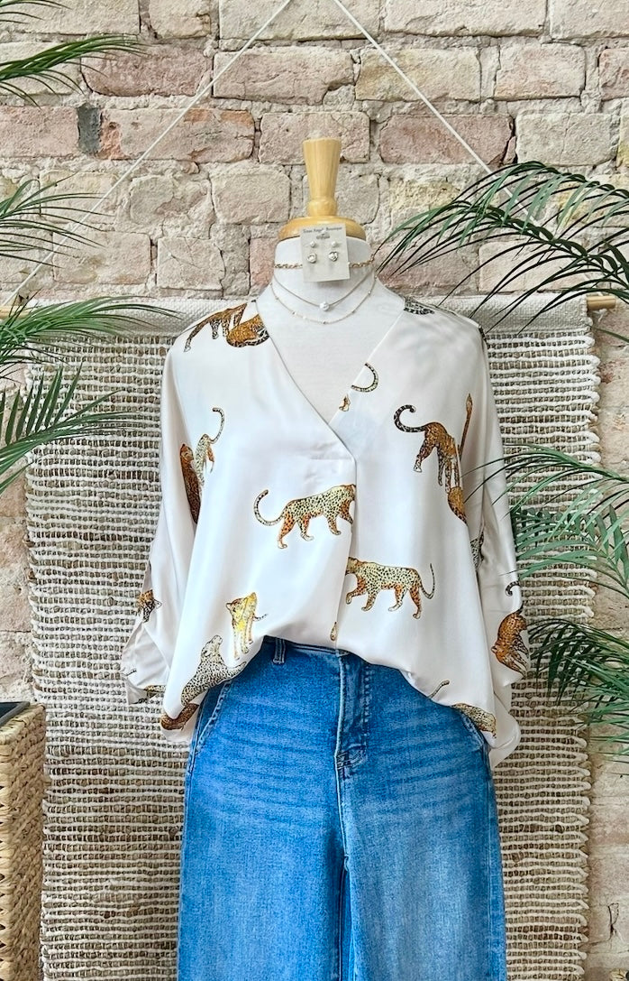Time Is Ticking Ivory Tiger Blouse