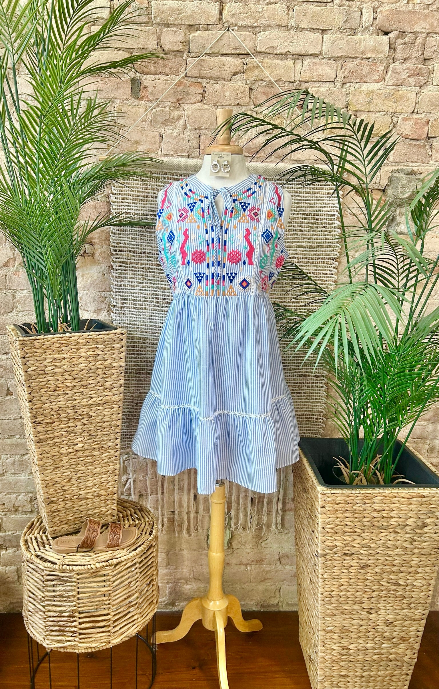 50% Off - Happily Ever After Blue Striped Embroidered Dress Texas Angels 50% Off - Happily Ever After Blue Striped Embroidered Dress Texas Angels