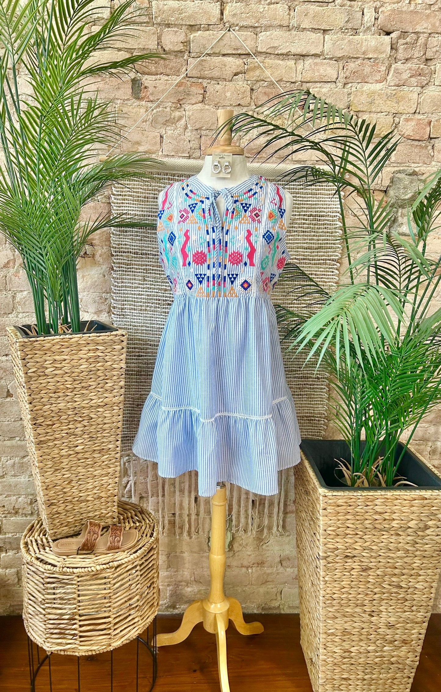 Happily Ever After Blue Striped Embroidered Dress