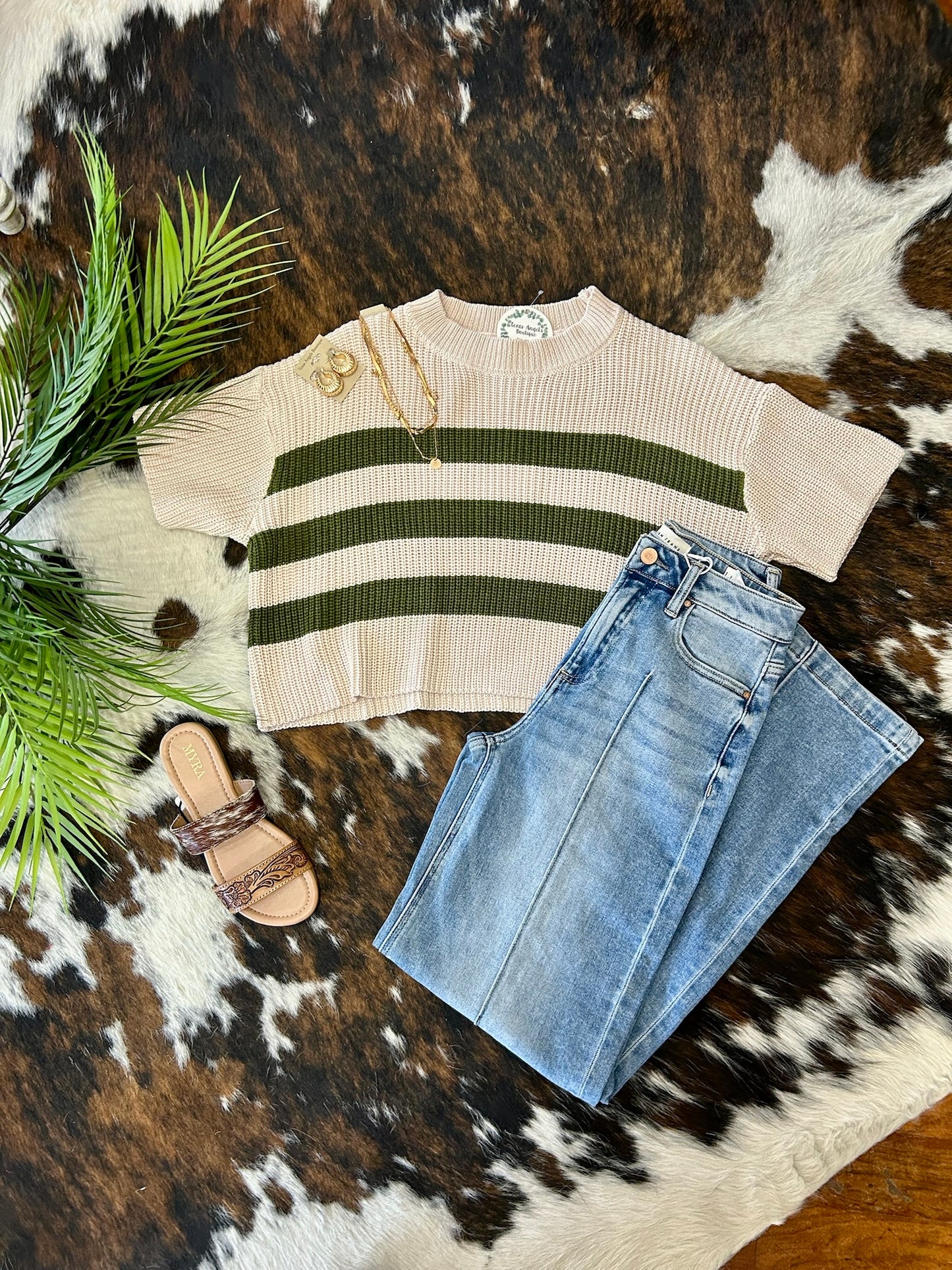 School Girlie Olive Striped Knit Top