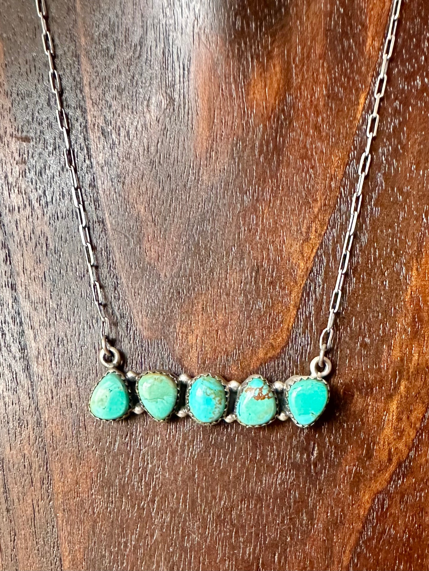 Sterling Silver Genuine Turquoise Five Stone Necklace