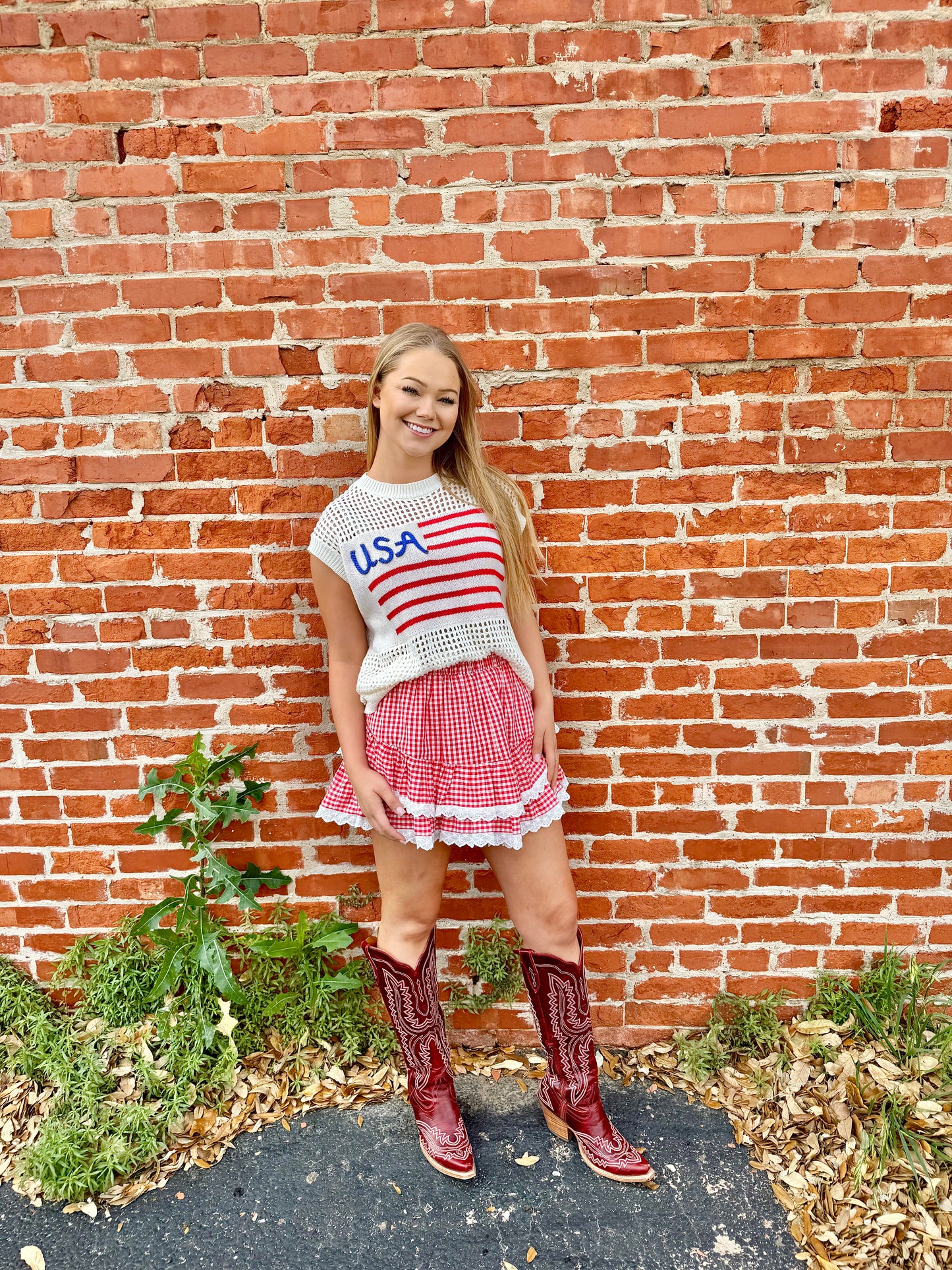 Party In The USA Red Plaid Skort
