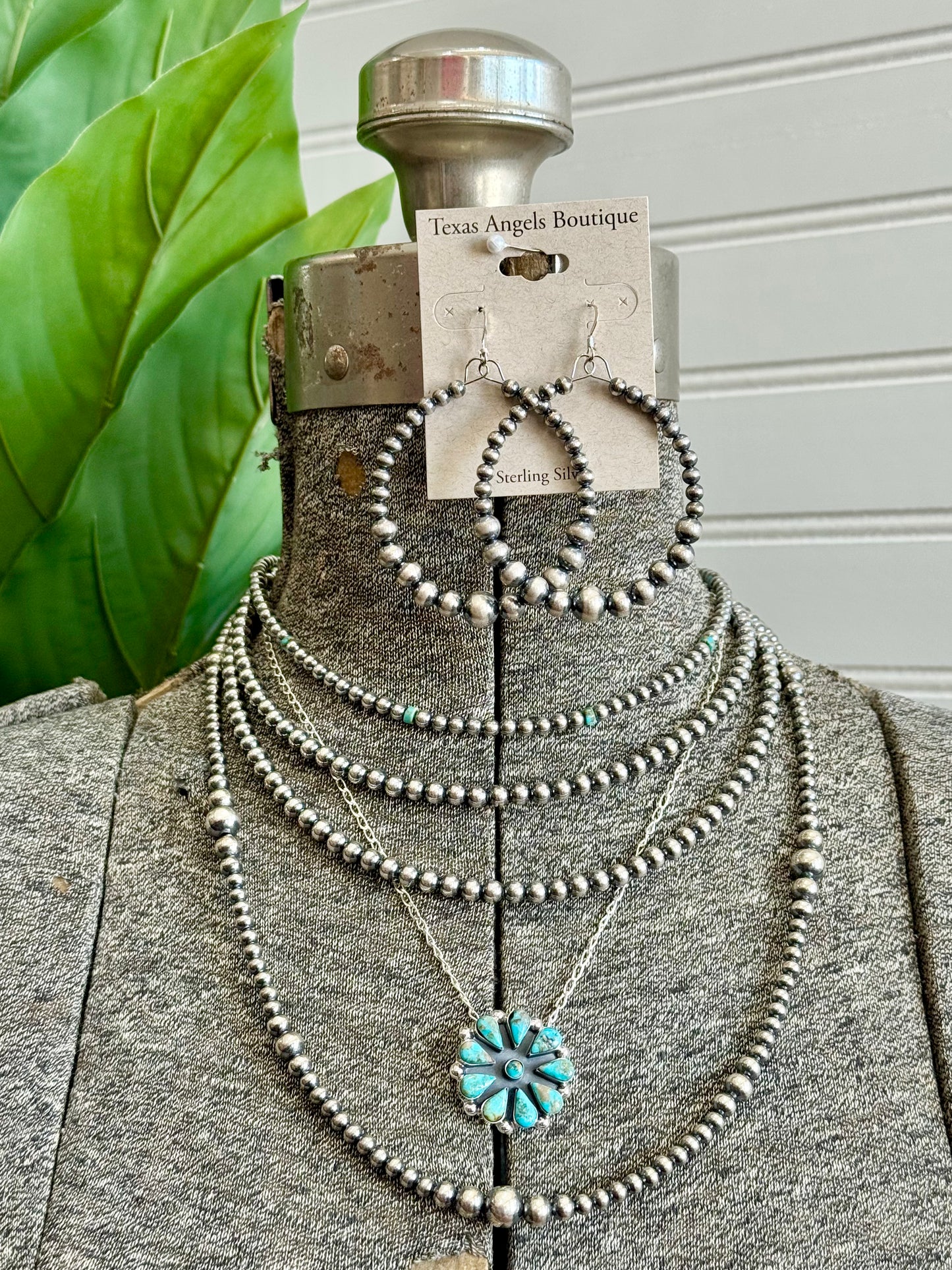 Sterling Silver Navajo Pearls & Kingman Turquoise Necklace