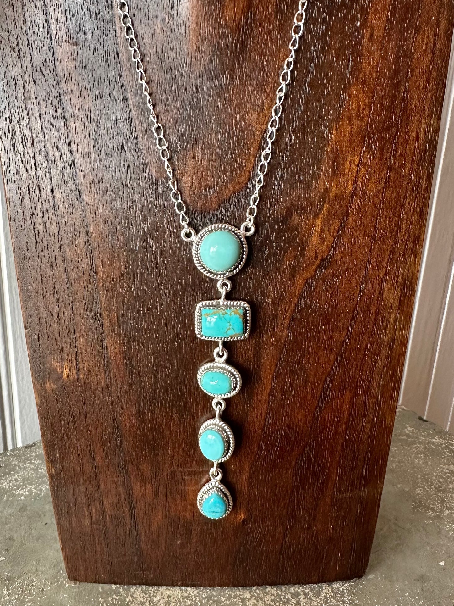 Sterling Silver & Genuine Turquoise Lariat Necklace