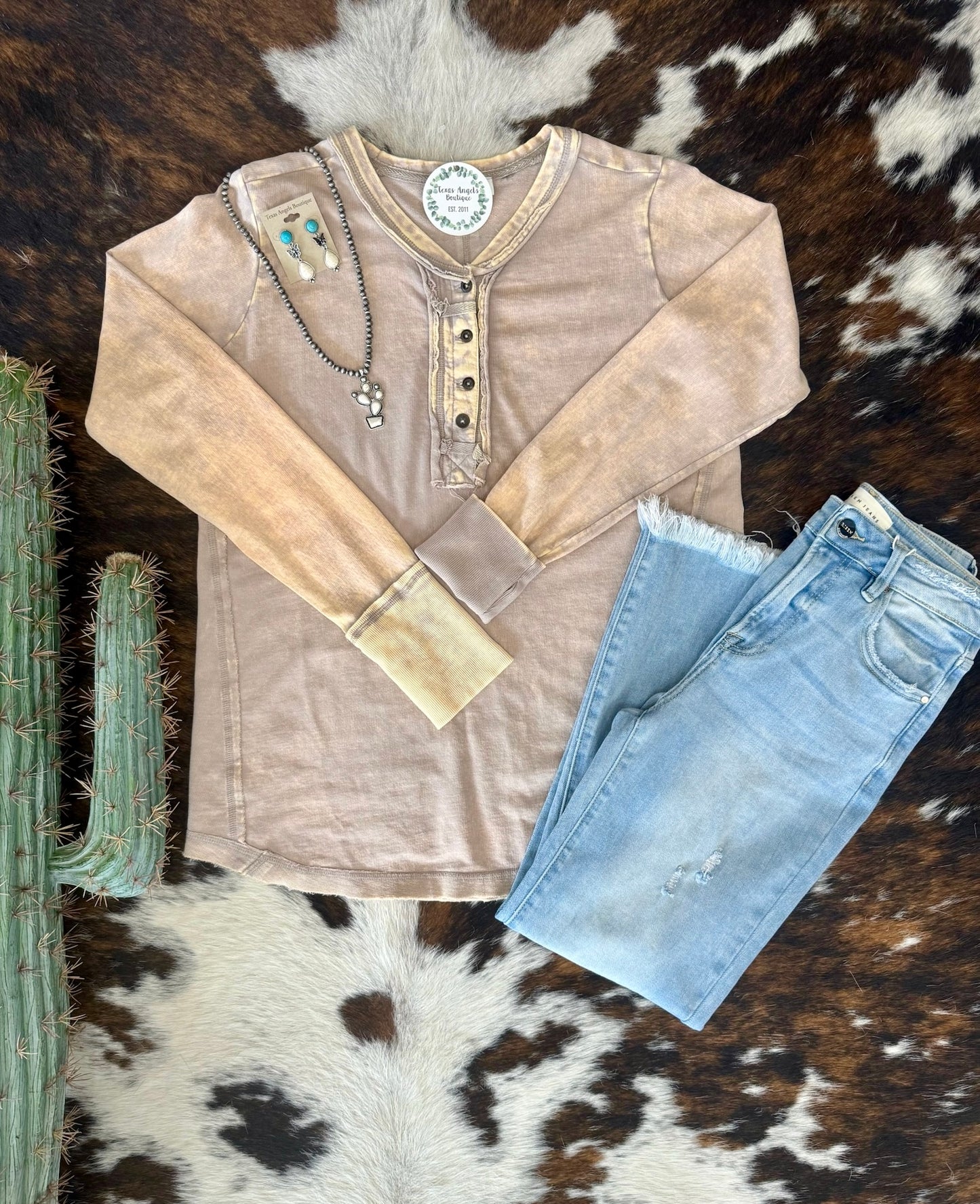 40% Off - Through Thick & Thin Mocha Acid Wash Top