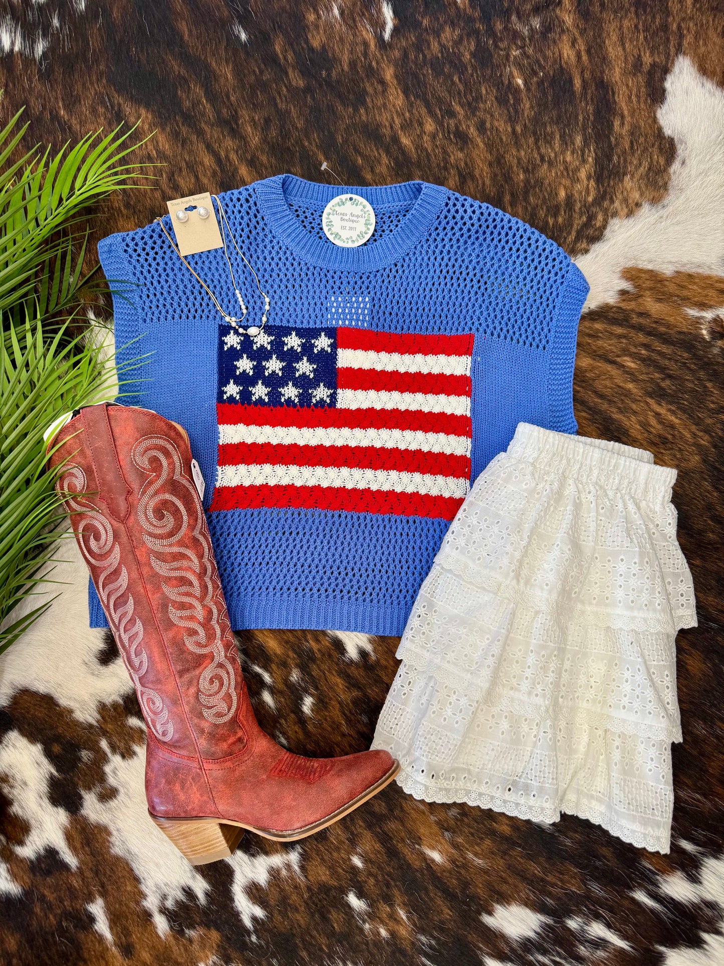 All American Girl USA Flag Blue Knit Top