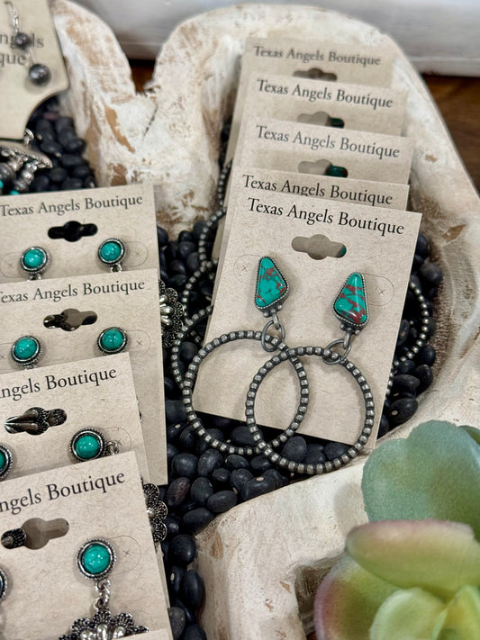 Green & Silver Hoop Earrings