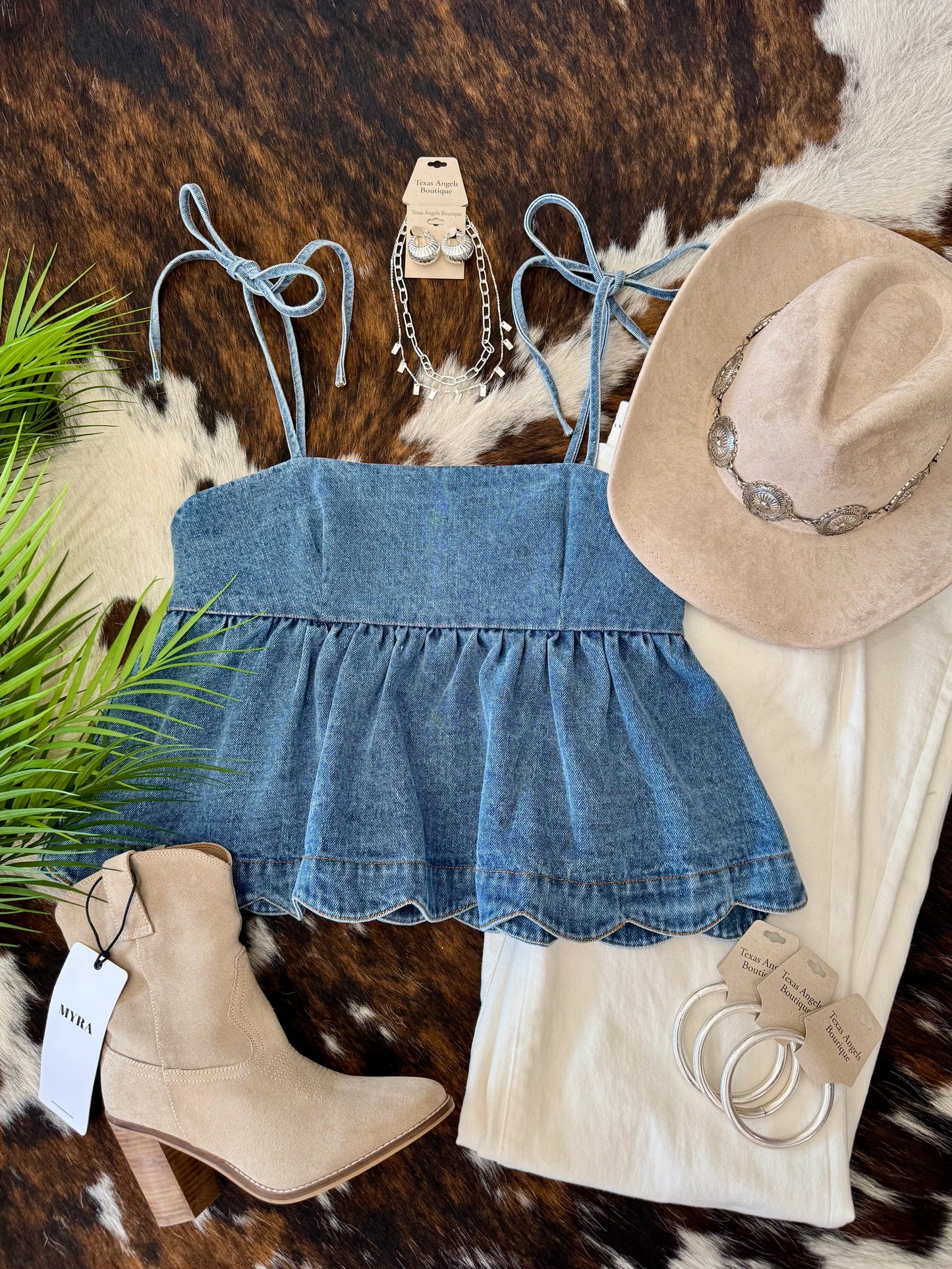 On Shore Time Scalloped Denim Top