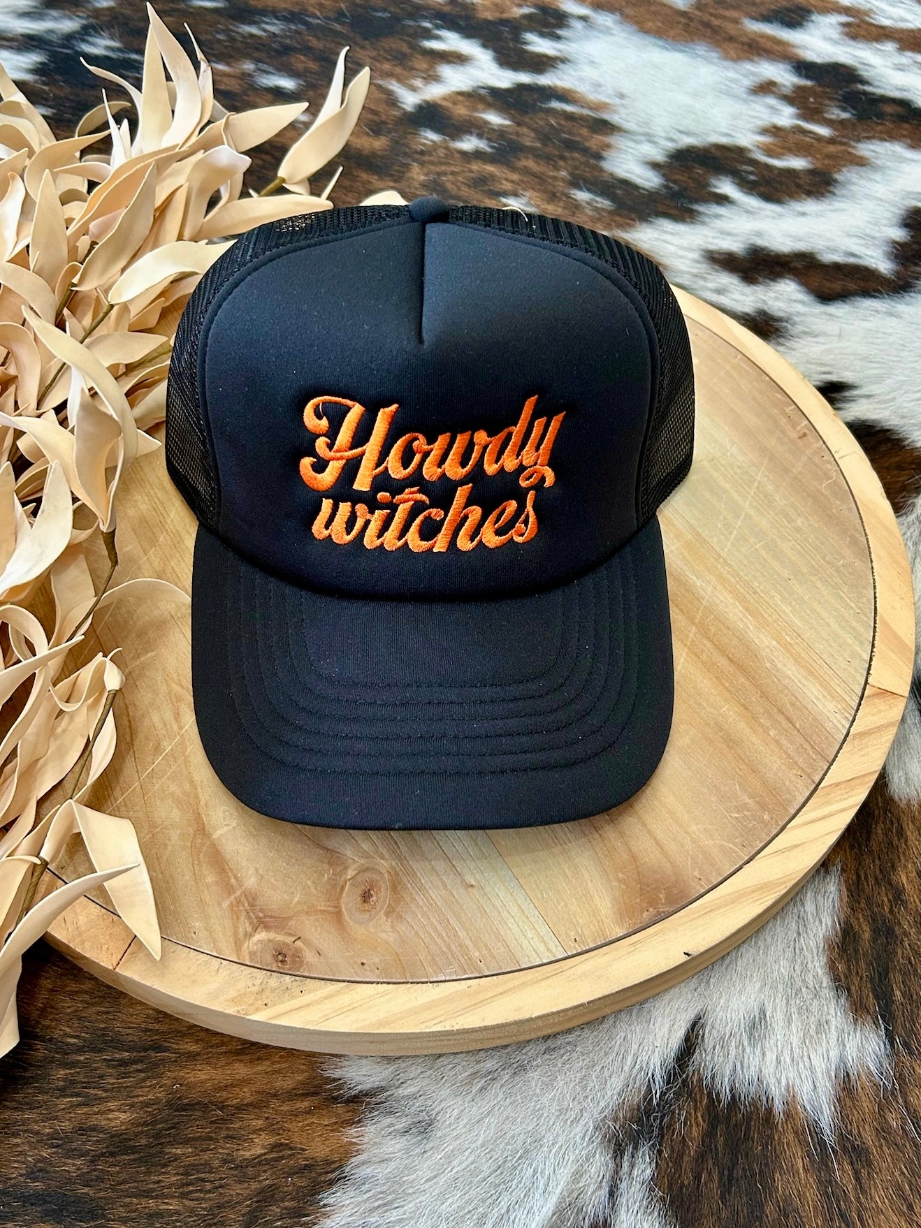 Howdy Witches Black Embroidered Trucker Hat