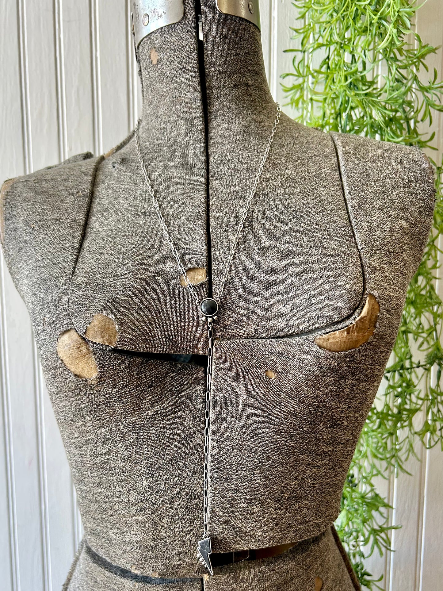 Black Lightning Bolt Lariat Necklace