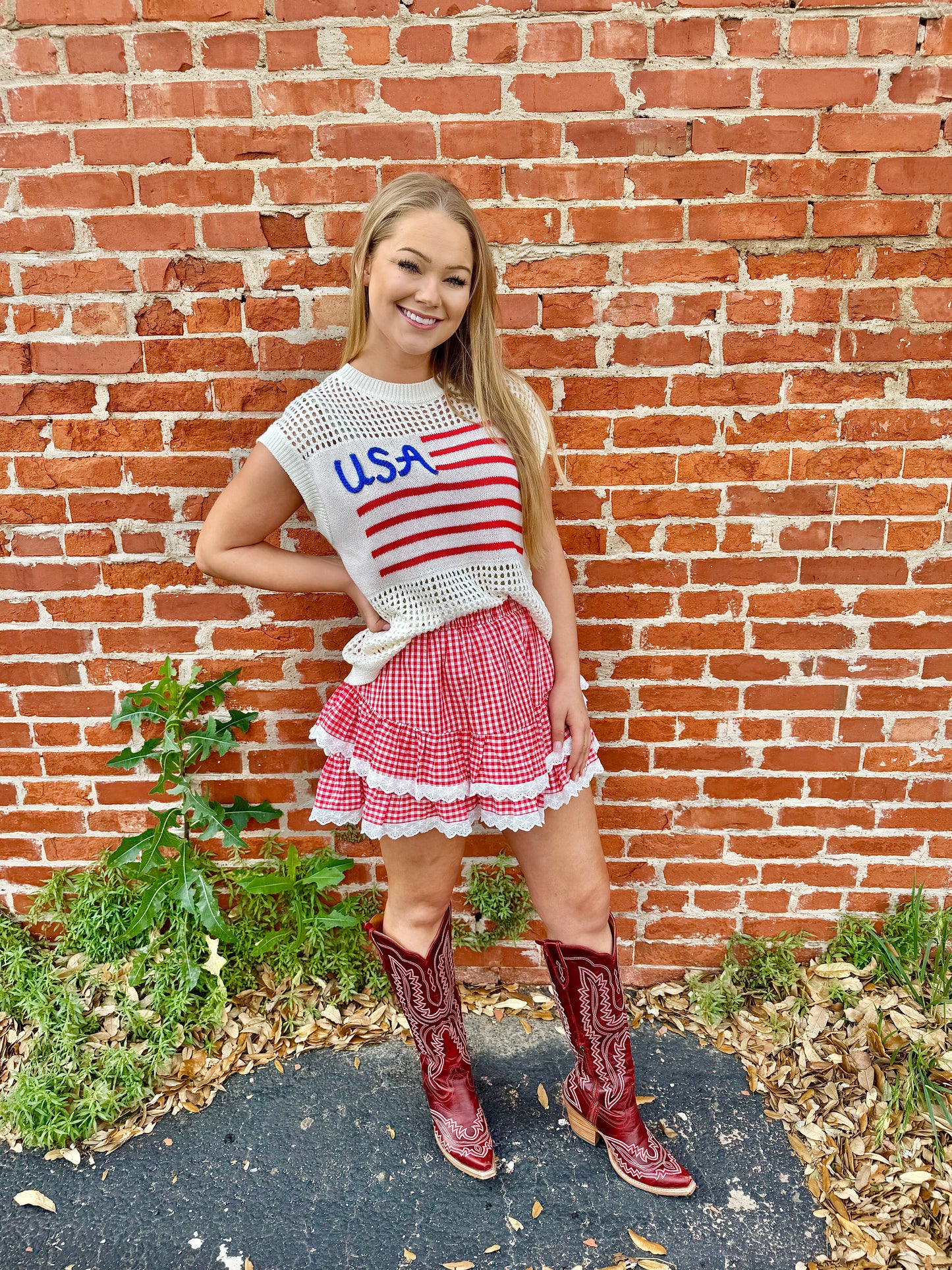 Party In The USA Red Plaid Skort