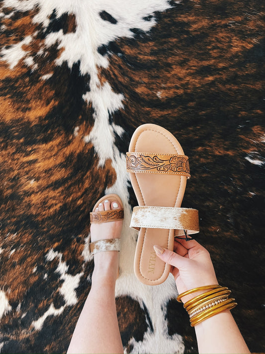 RESTOCK MYRA Cowhide & Tooled Leather Sandals