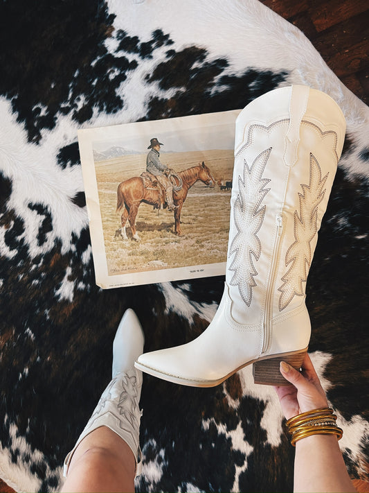 Let’s Go Girls White Embroidered Cowgirl Boots