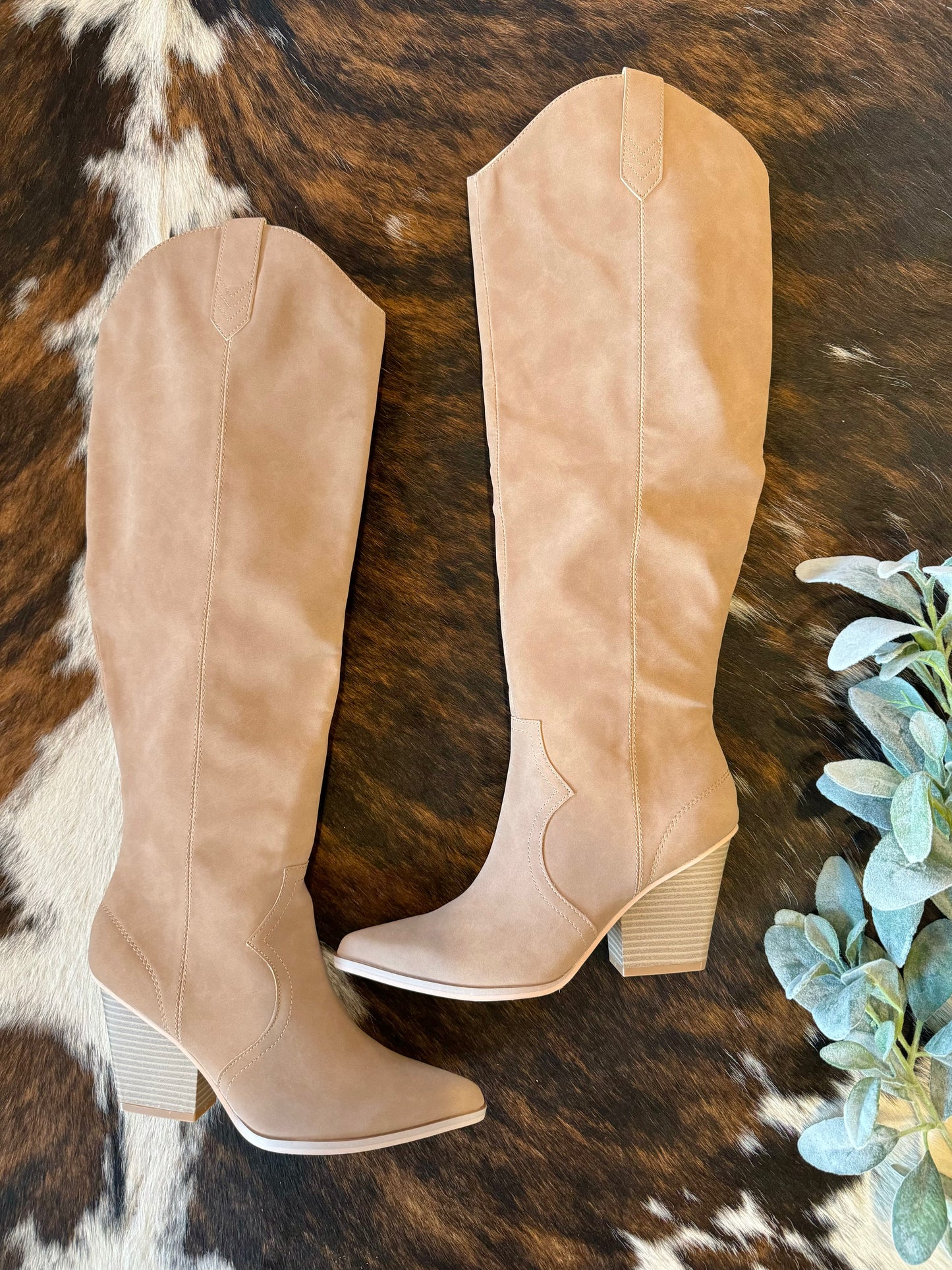 50% Off - Tell Me About It Taupe Knee High Boots