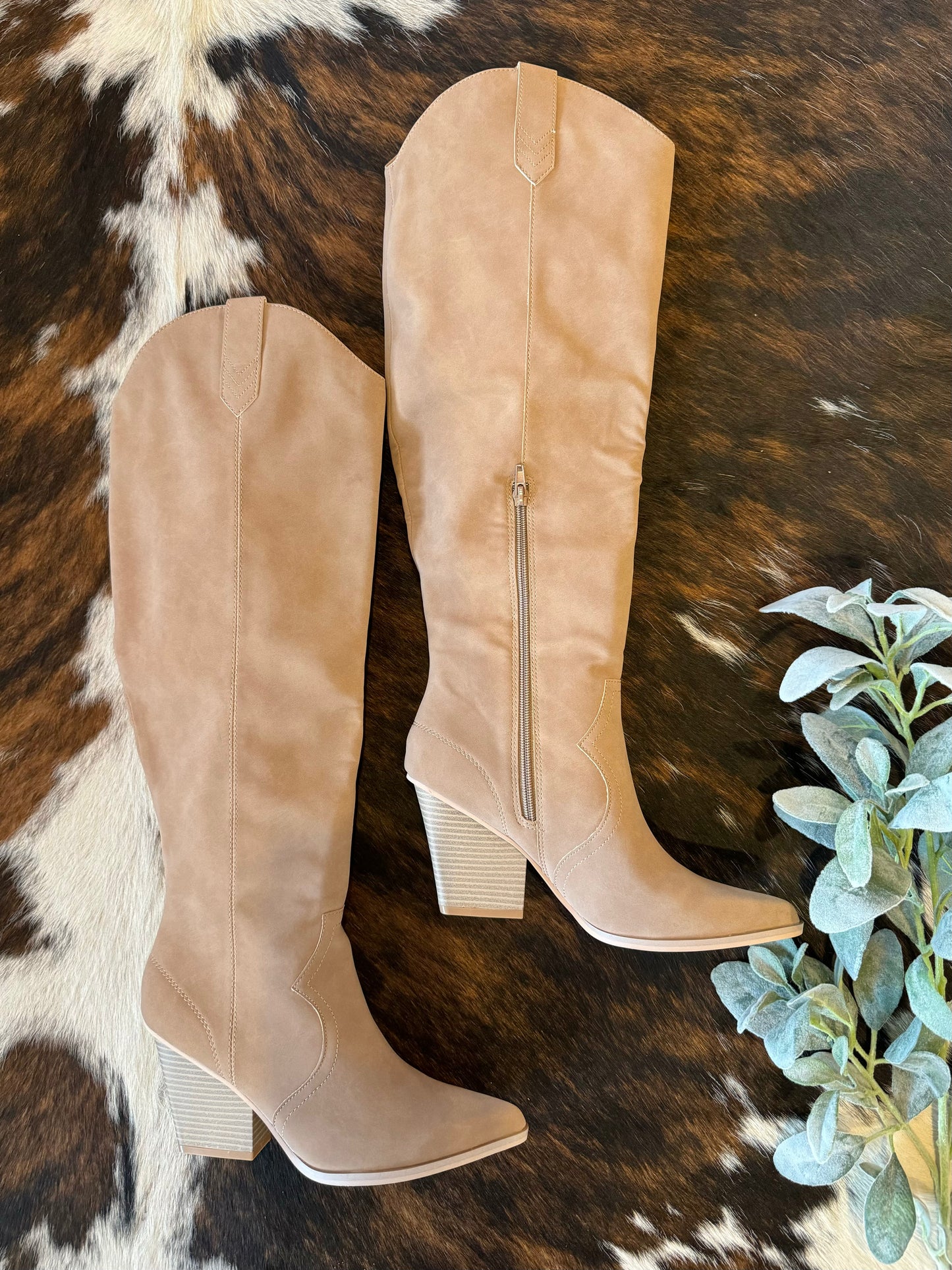 50% Off - Tell Me About It Taupe Knee High Boots