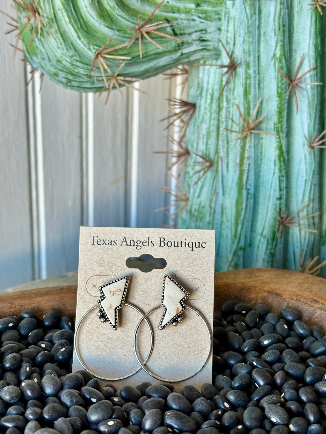 White Lightning Bolt Hoop Earrings