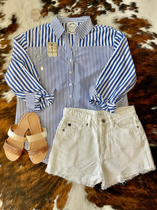 On Shore Time Navy Striped Top