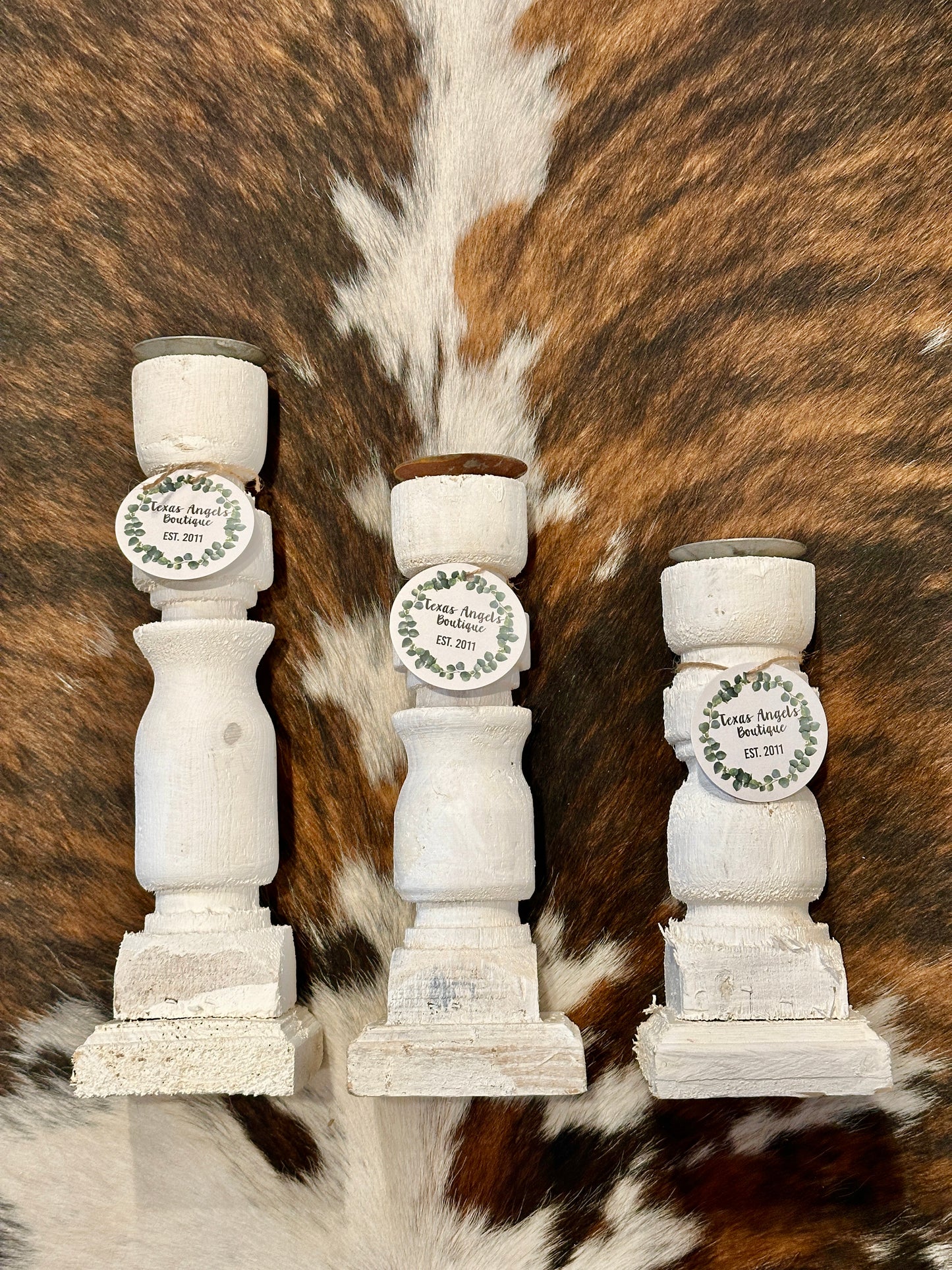 White Wooden Candle Holders