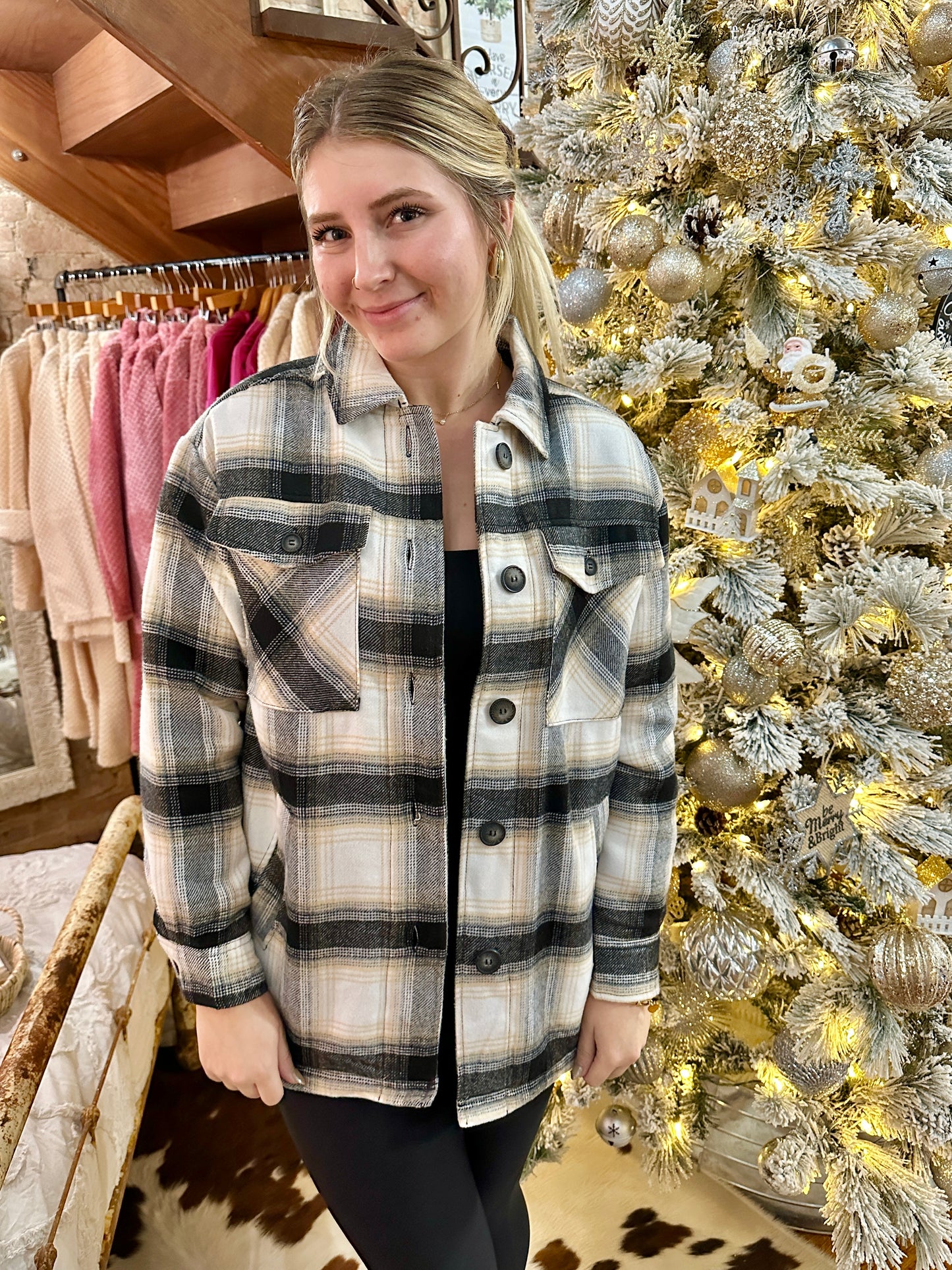 Snowflake Black Plaid Lined Shacket