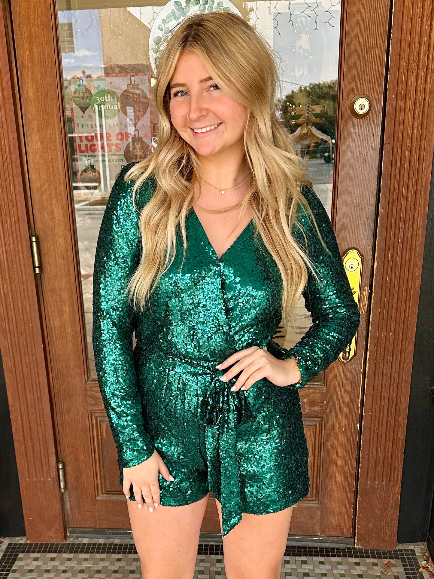 60% Off - Glowing In Green Sequin Romper