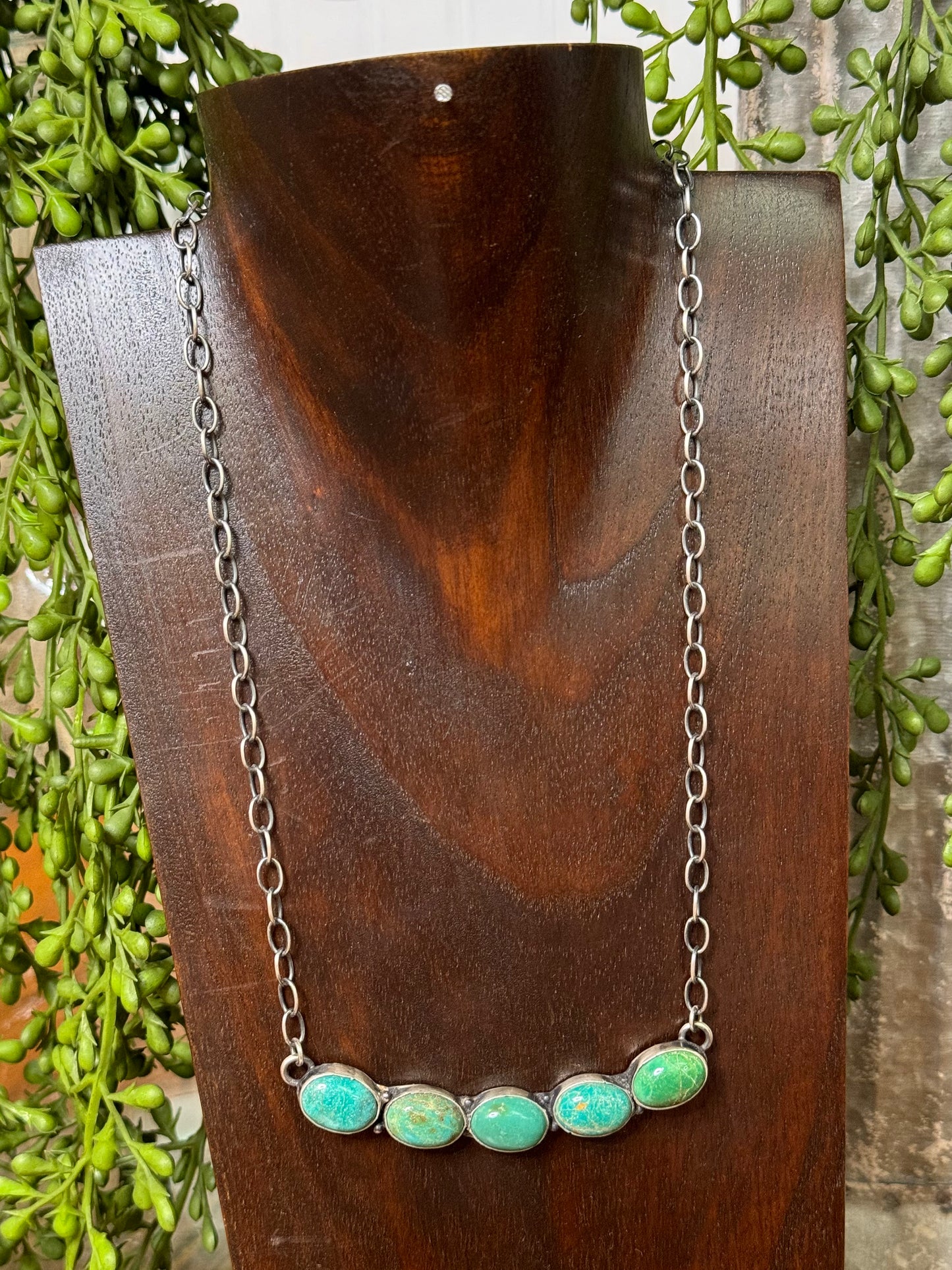 Sterling Silver Five Stone Bar Necklace