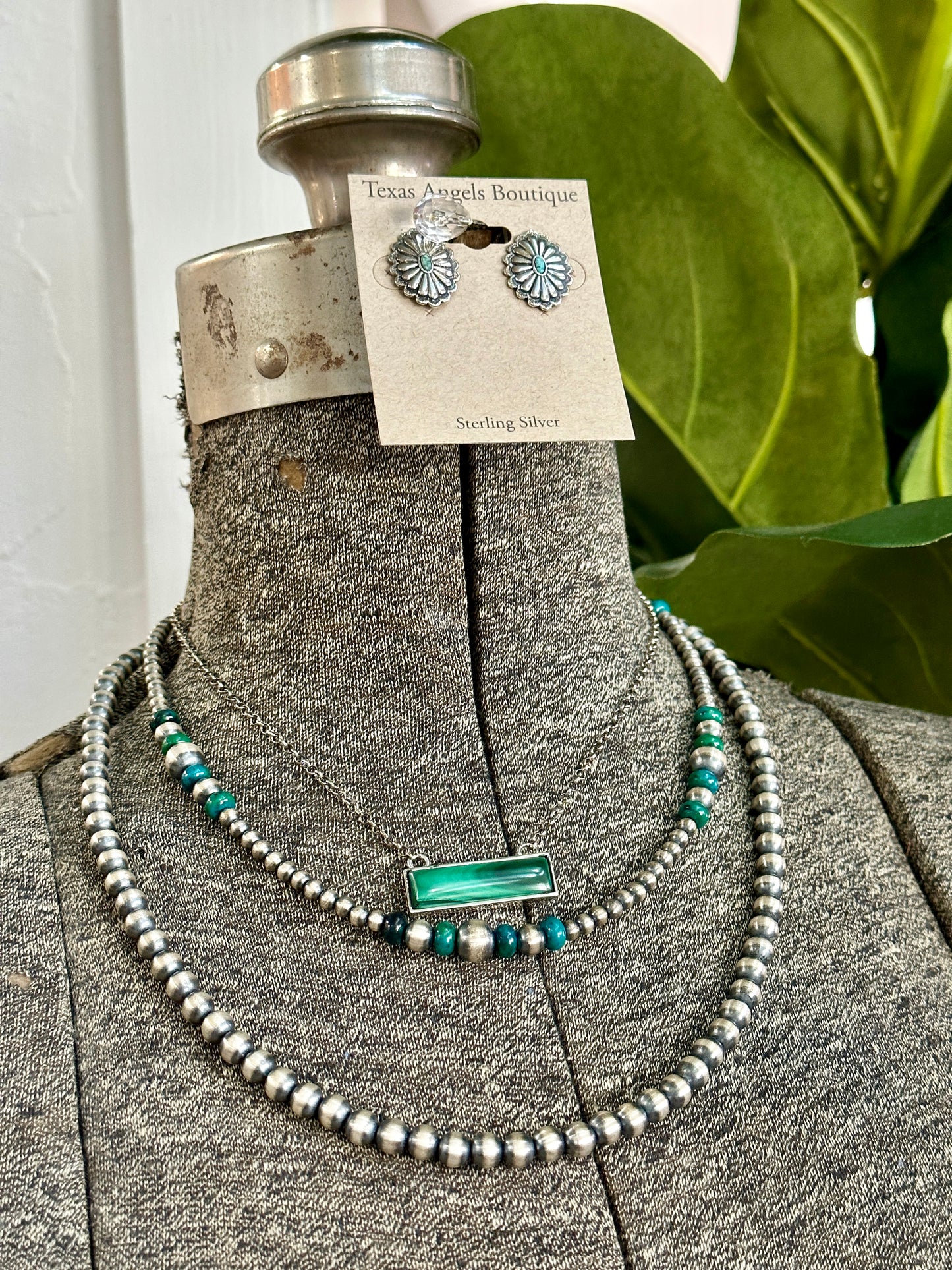 Genuine Turquoise & Sterling Silver Navajo Pearls Necklace