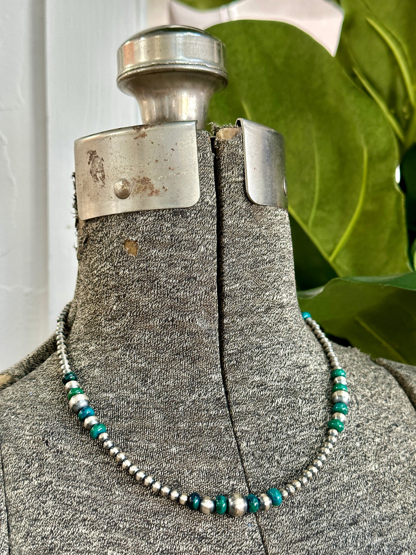 Genuine Turquoise & Sterling Silver Navajo Pearls Necklace