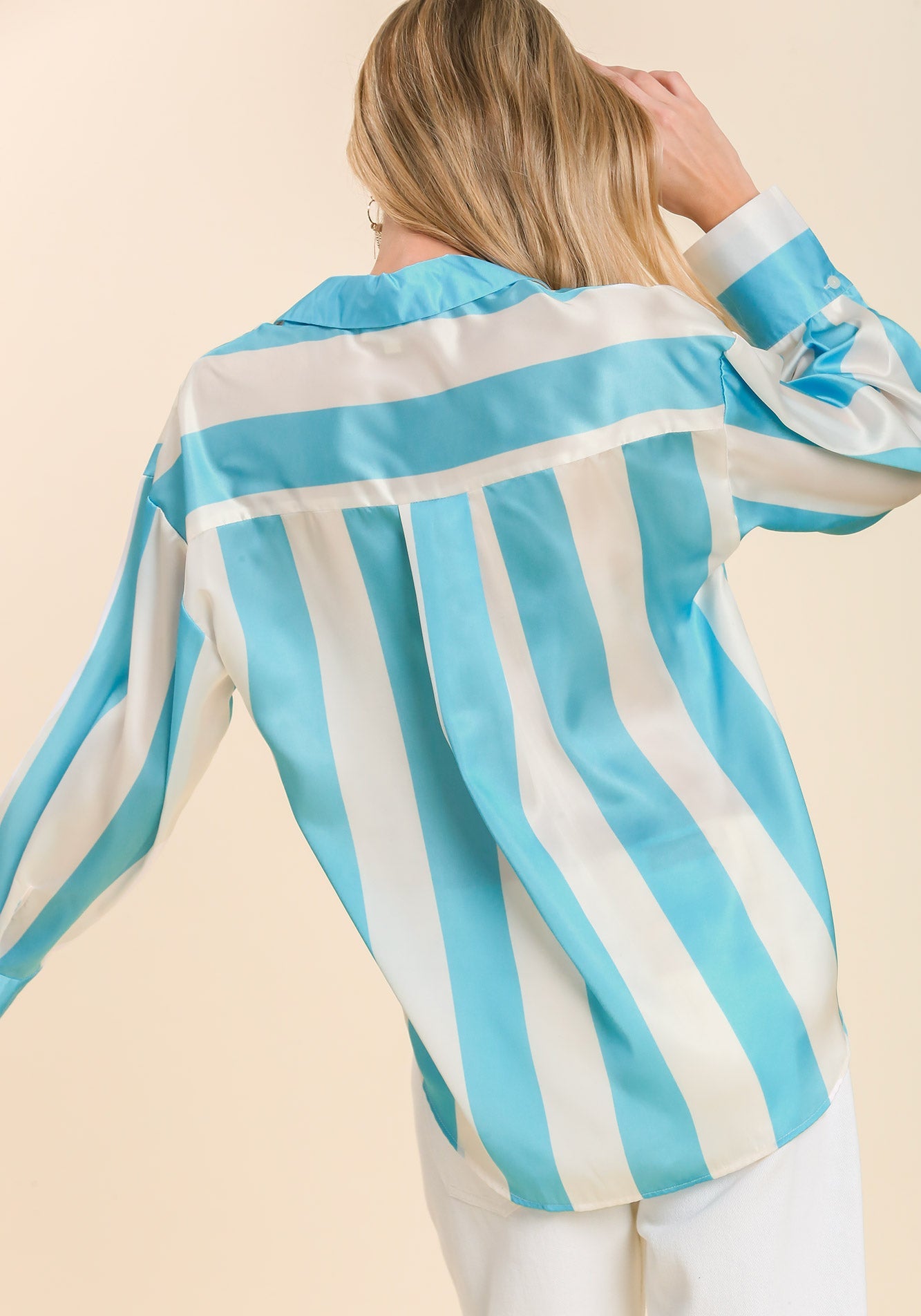 You Are My Sunshine Light Blue Striped Satin Blouse