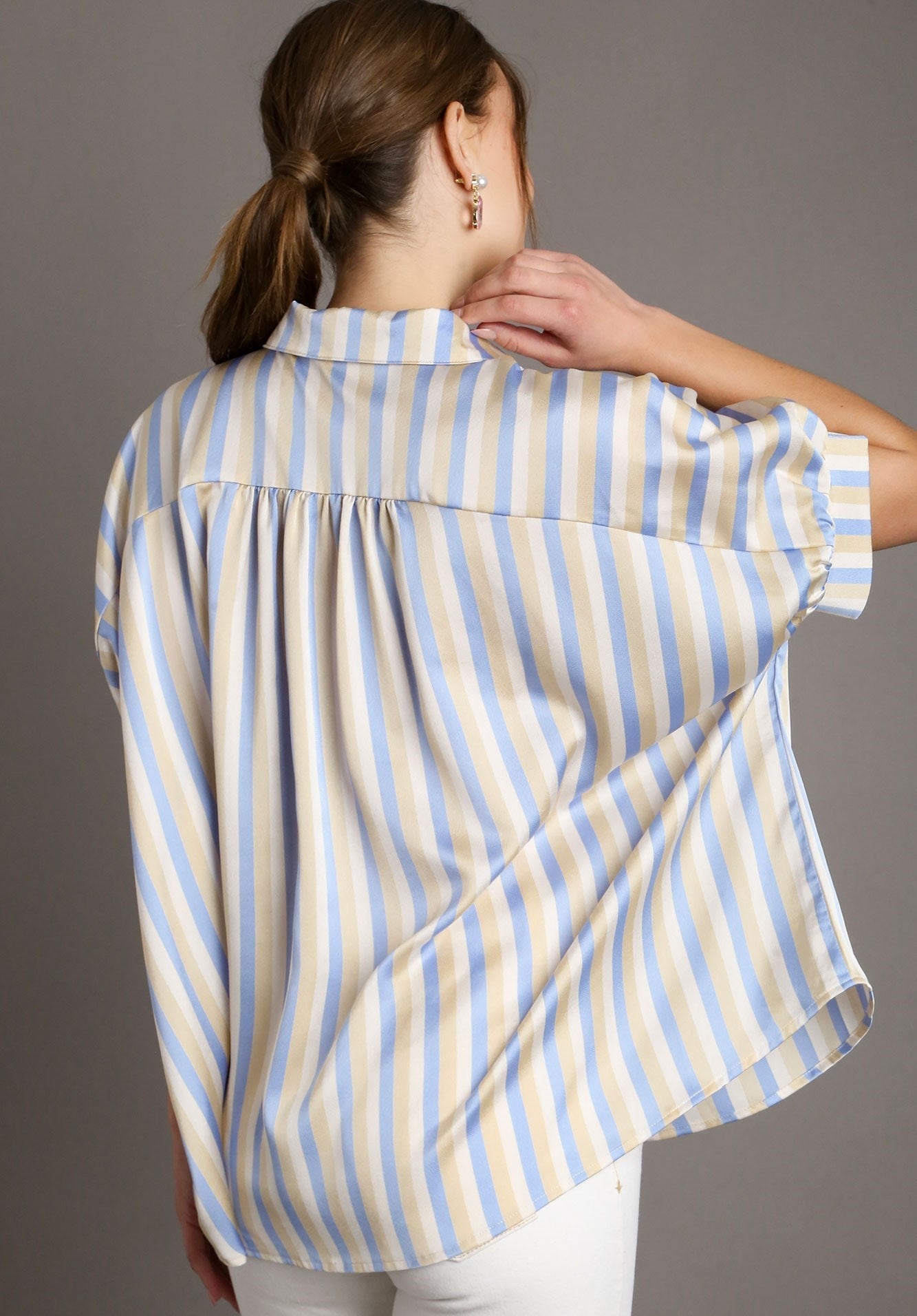 50% Off - Sunglasses & Sandals Striped Satin Blouse