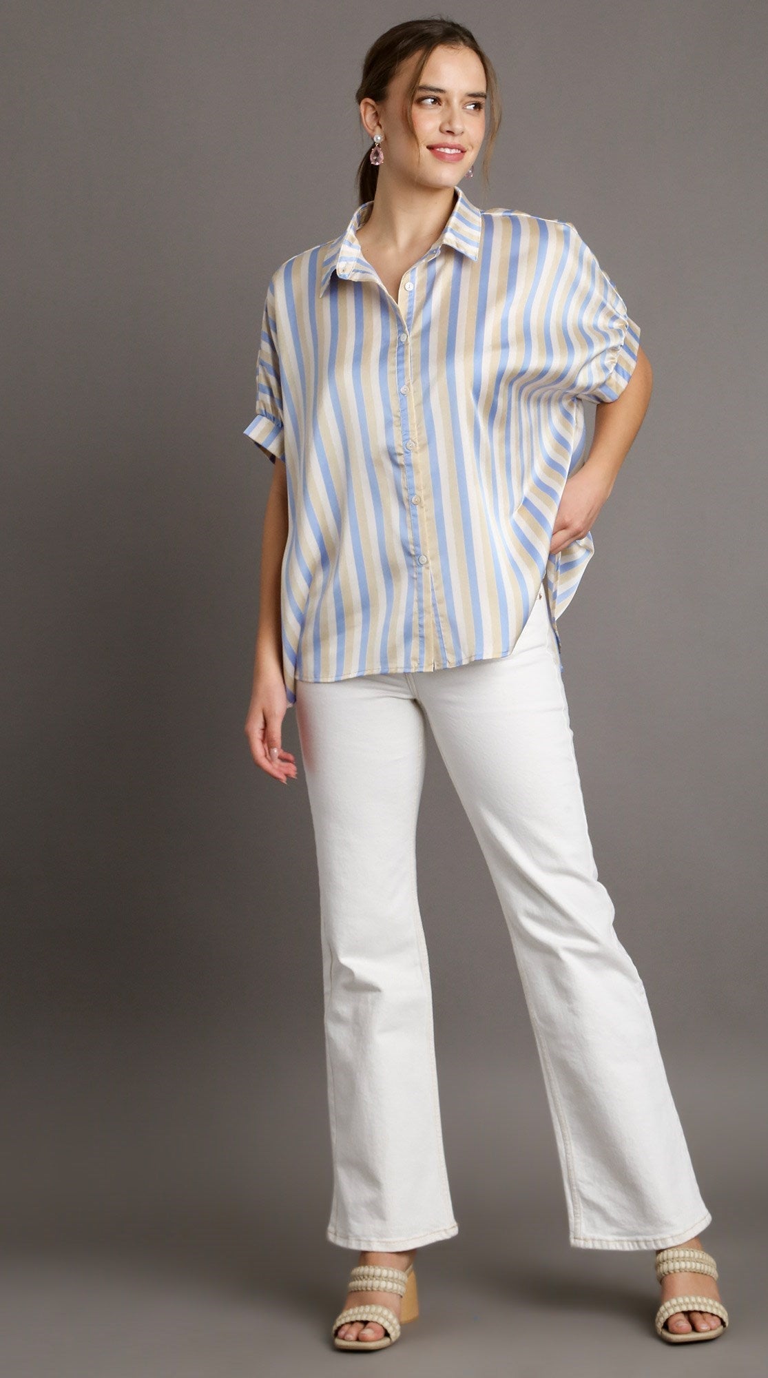 50% Off - Sunglasses & Sandals Striped Satin Blouse