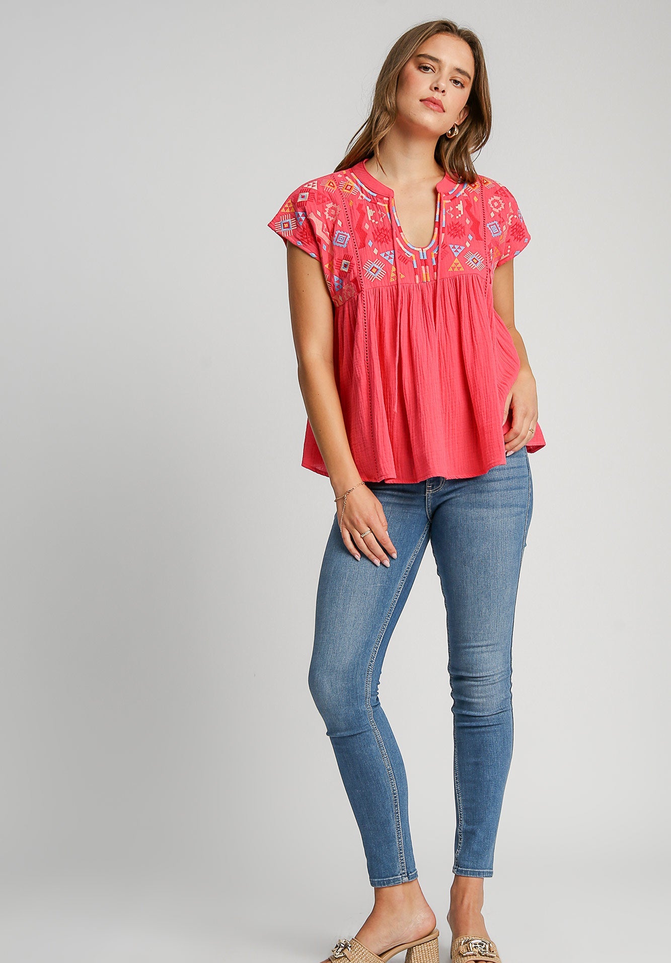 Strawberry Wine Embroidered Blouse