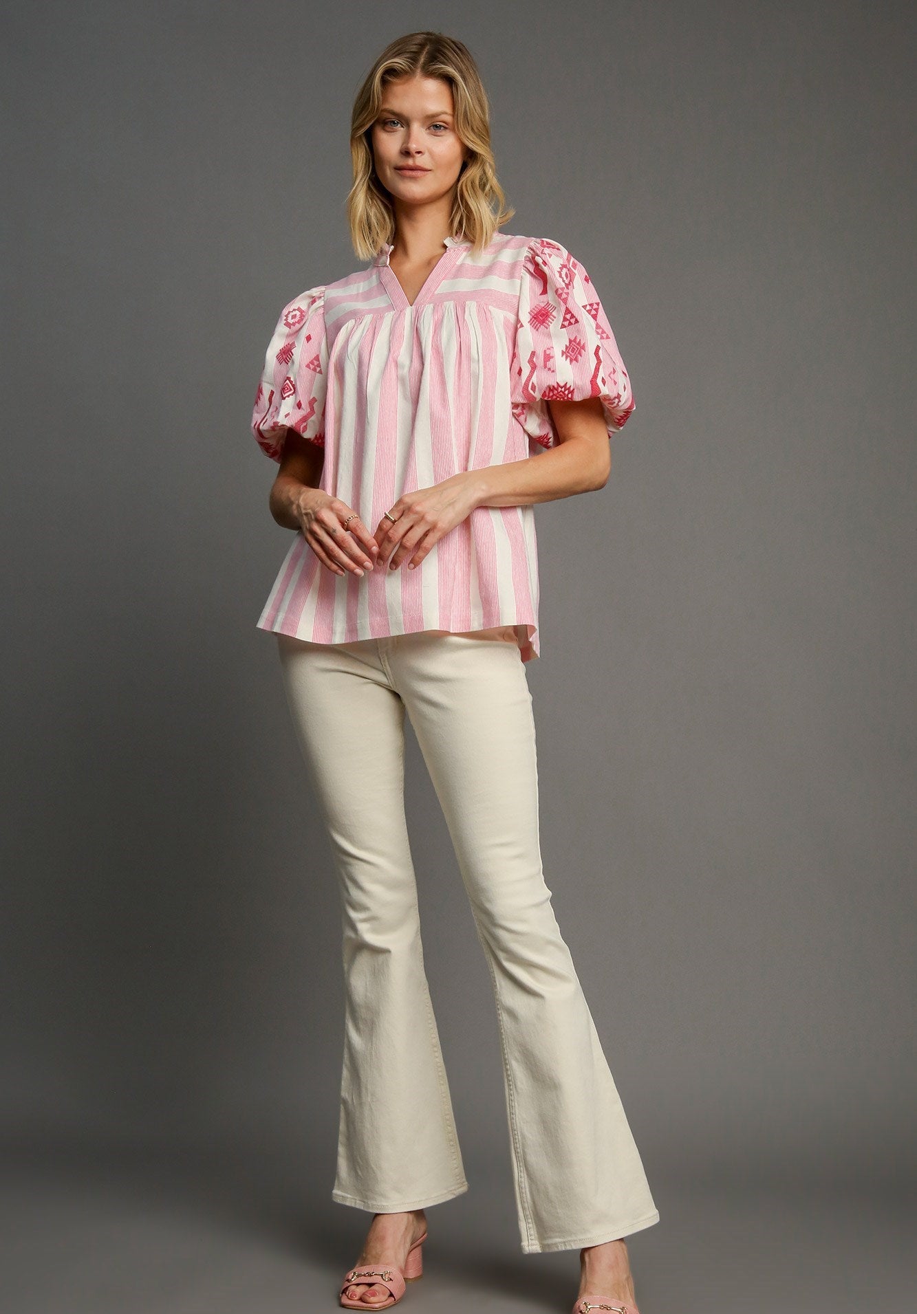 Sweet Girl Embroidered Striped Pink Blouse