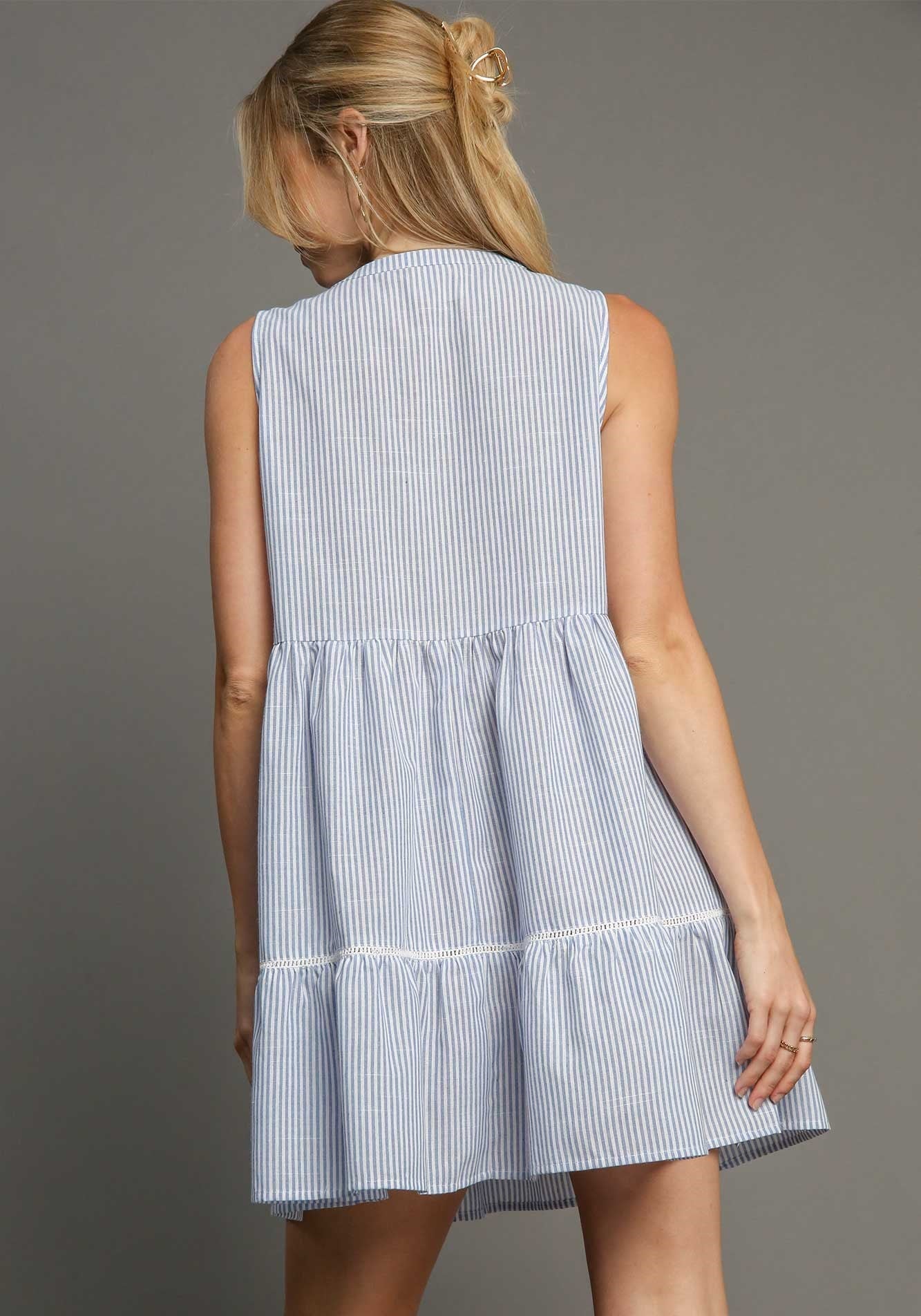 Happily Ever After Blue Striped Embroidered Dress