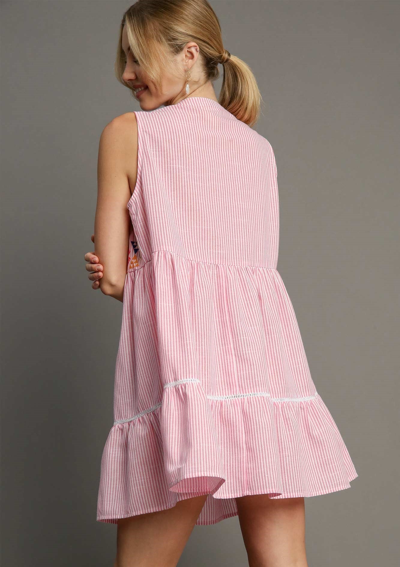 50% Off - Happily Ever After Pink Striped Embroidered Dress