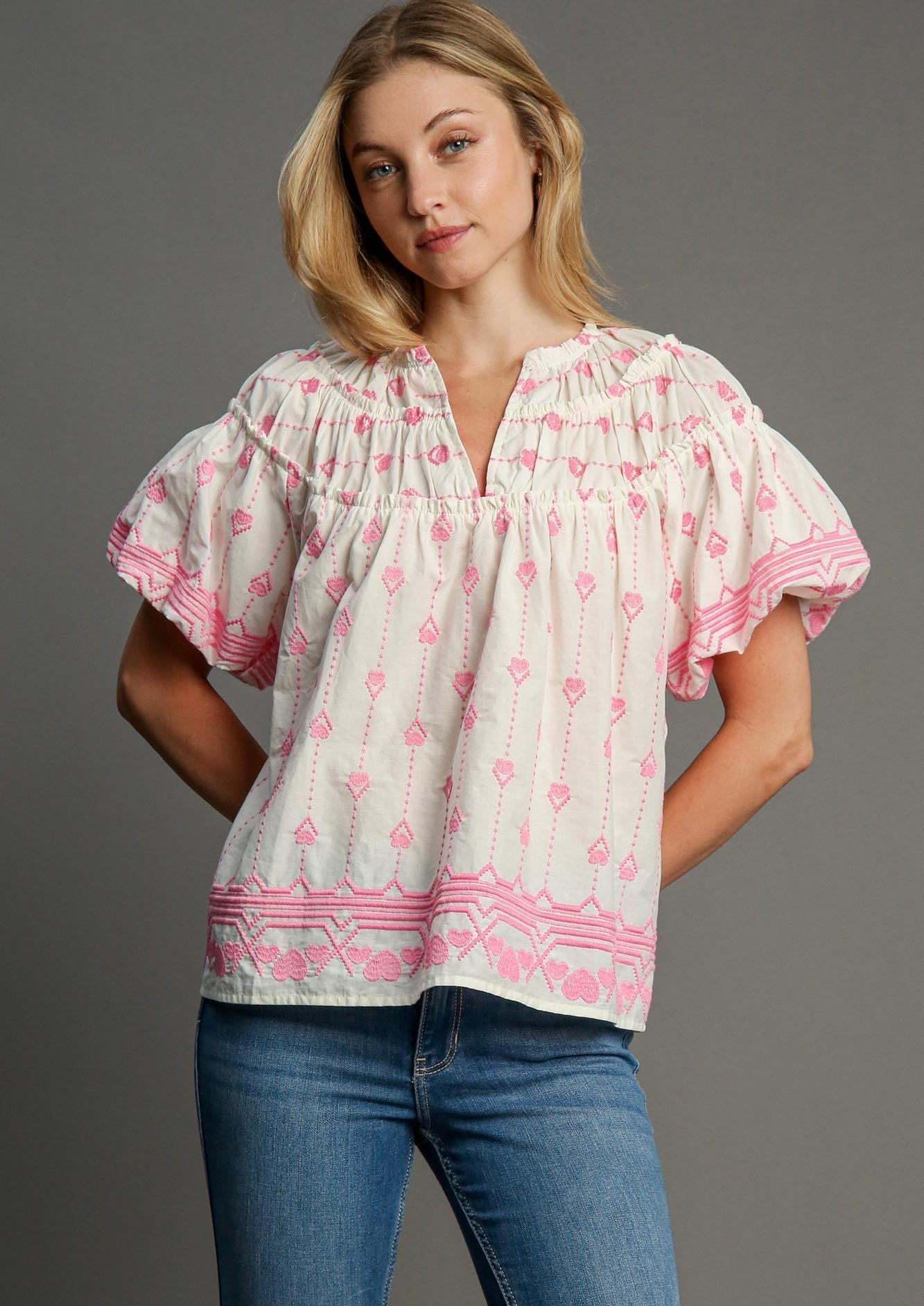 You're Making Me Blush Pink Embroidered Blouse