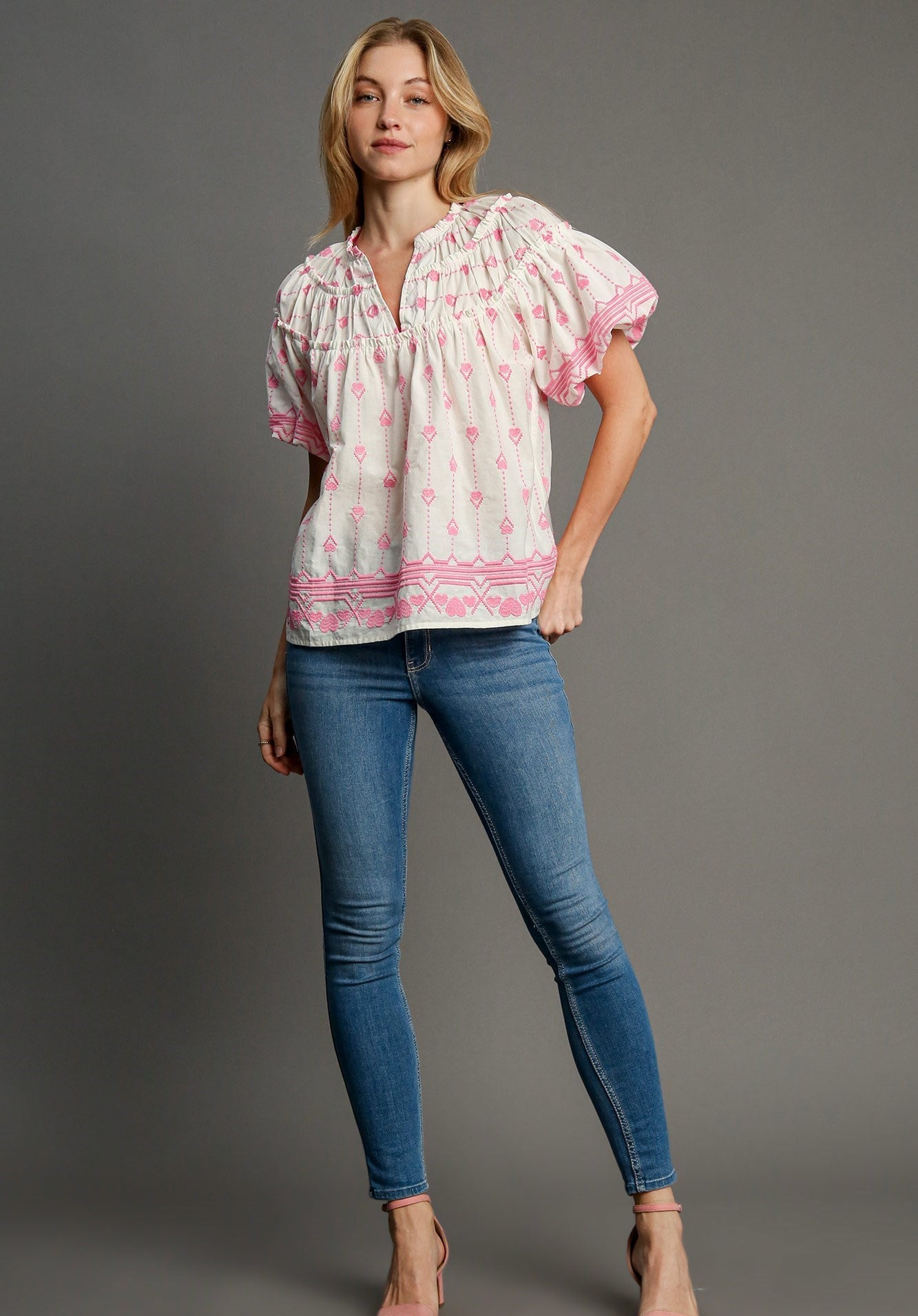 You're Making Me Blush Pink Embroidered Blouse