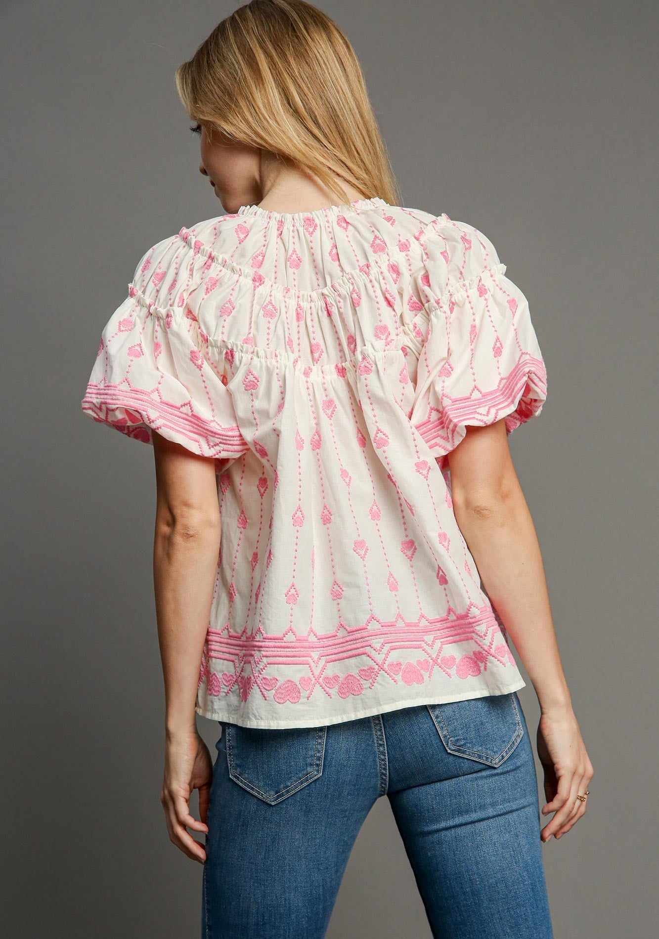 You're Making Me Blush Pink Embroidered Blouse