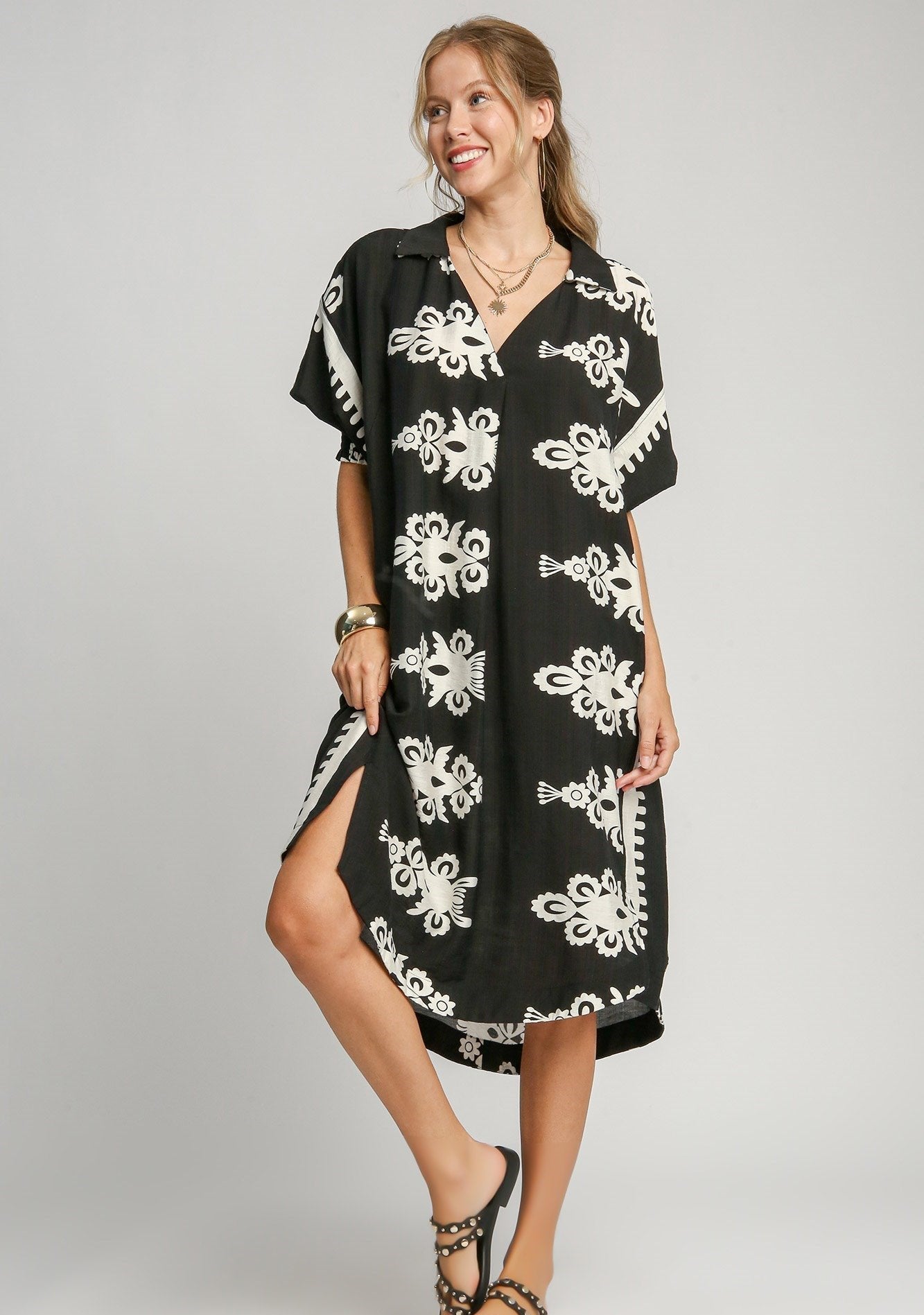 40% Off - At Your Pace Black Boho Print Dress