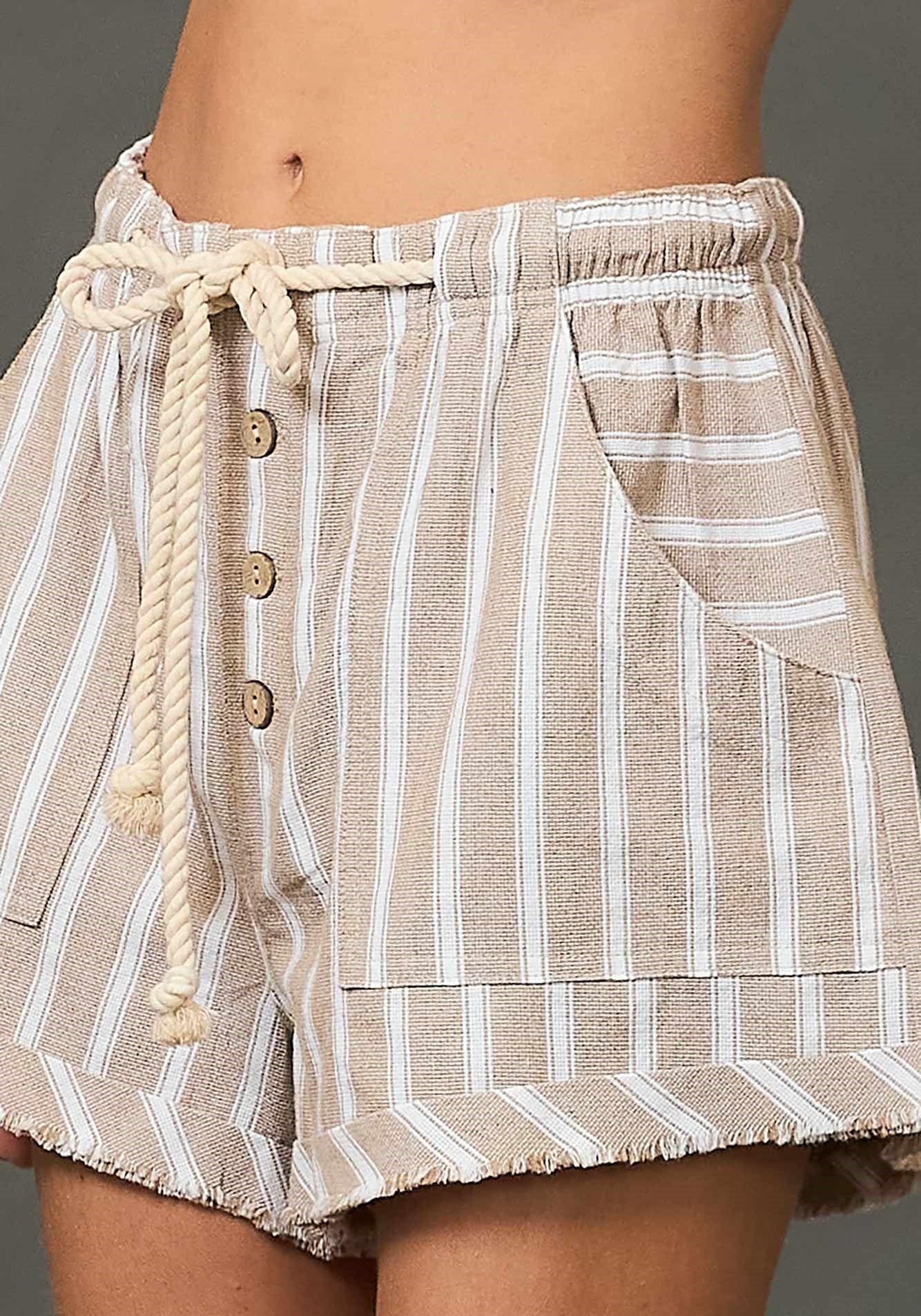 Don't Be Salty Taupe Striped Shorts
