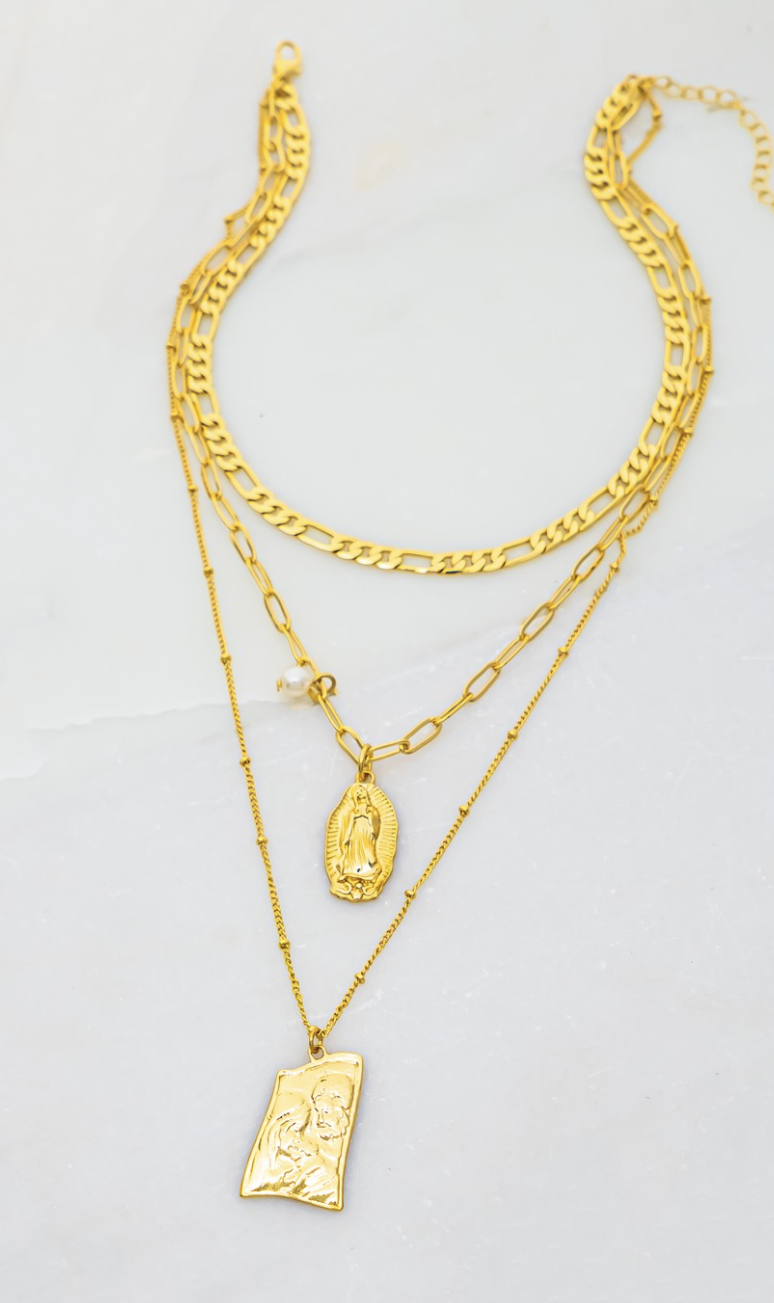 Virgin Mary Gold Layered Necklace