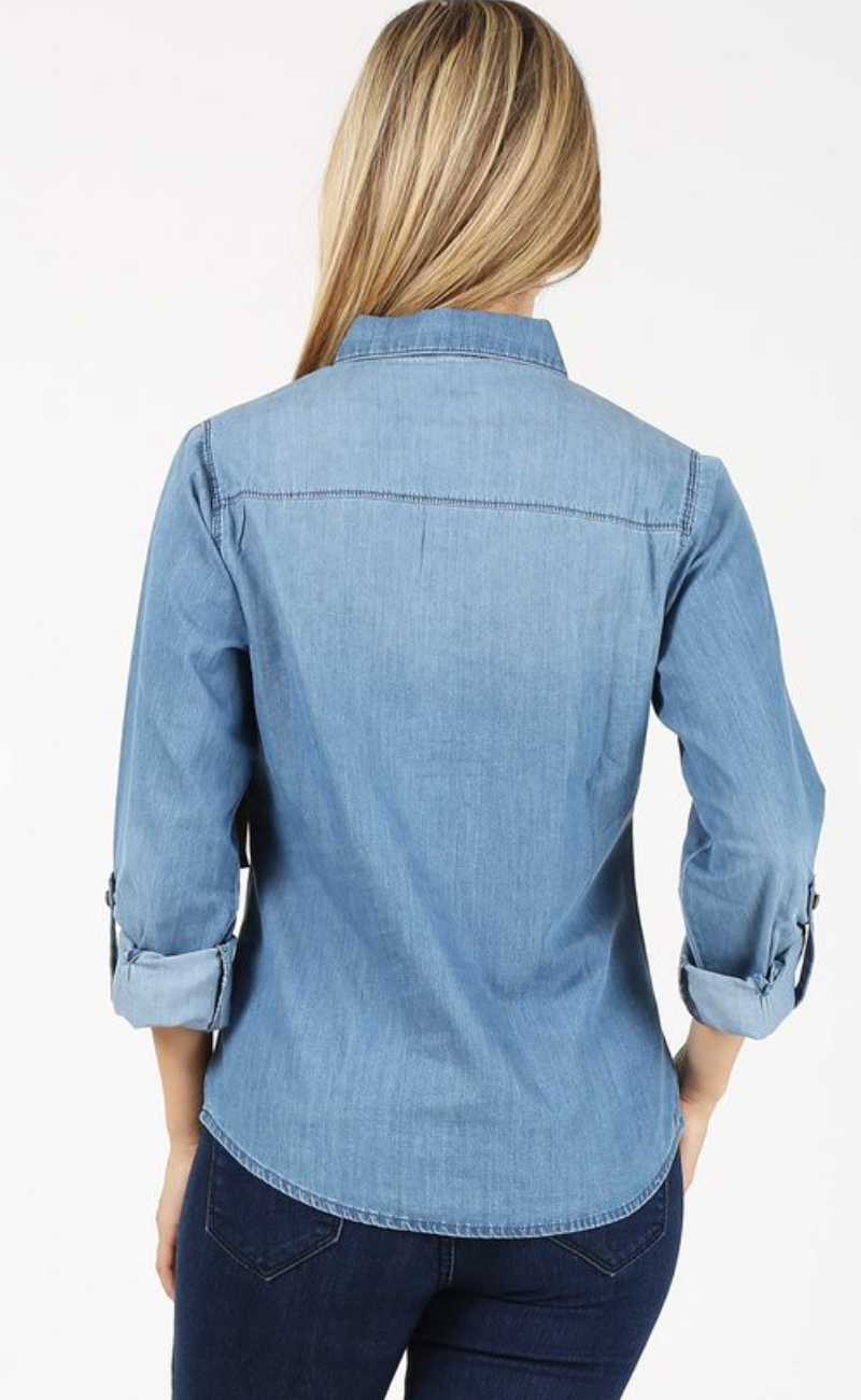 What Dreams Are Made Of Medium Wash Chambray Denim Top